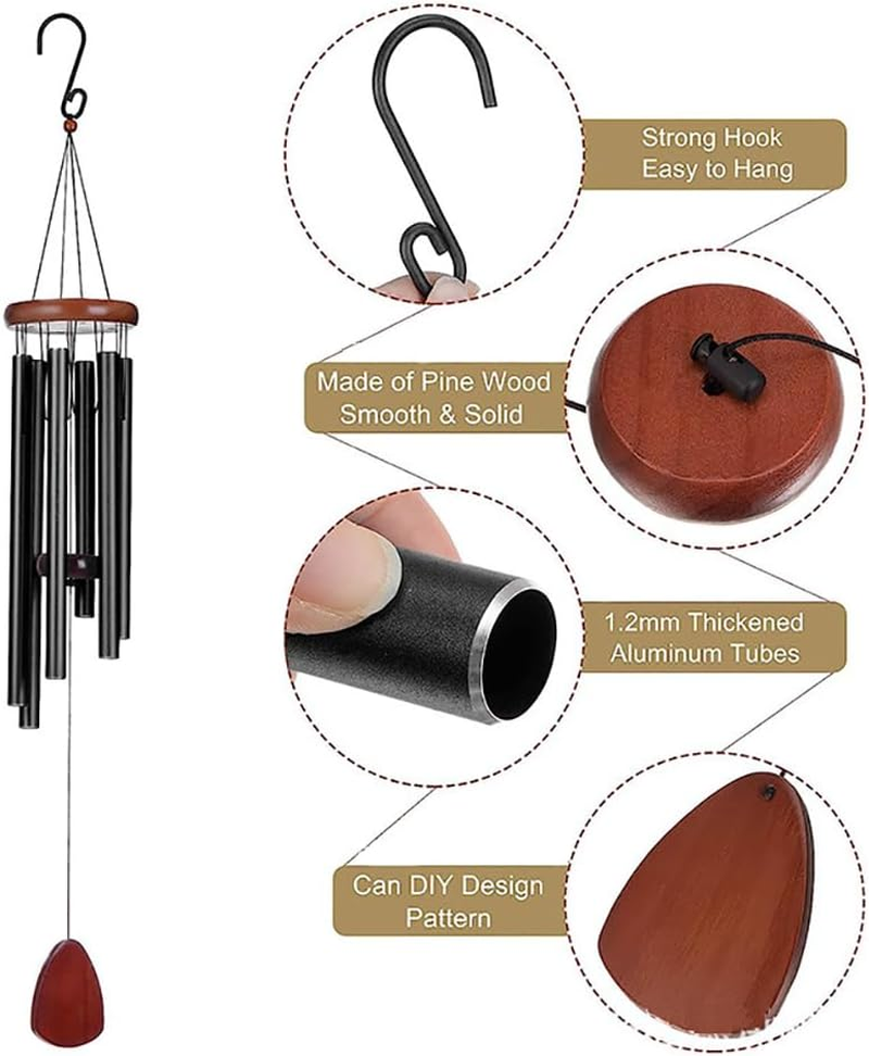 Heatunk 37-Inch Aluminum Wind Chimes for Serene Outdoor Zen Atmosphere - Classic Black, Perfect Garden and Patio Decor with Wind Catcher - Ideal Unisex Gift image number 1