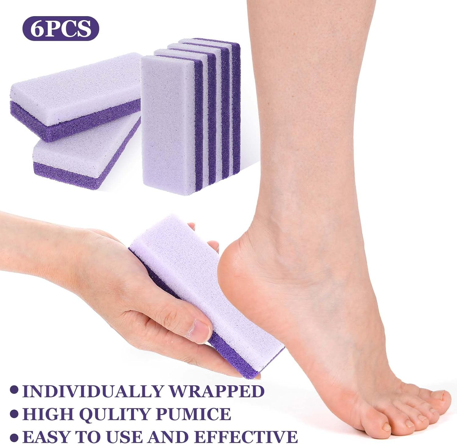 Ptwola Pack of 6 Double-Sided Foot Care Pumice Stone One Side Is a Coarse Callus Remover Foot Pumice Stones the Other Side Softens the Skin for Feet Remove Dead Callus Cuticles image number 3