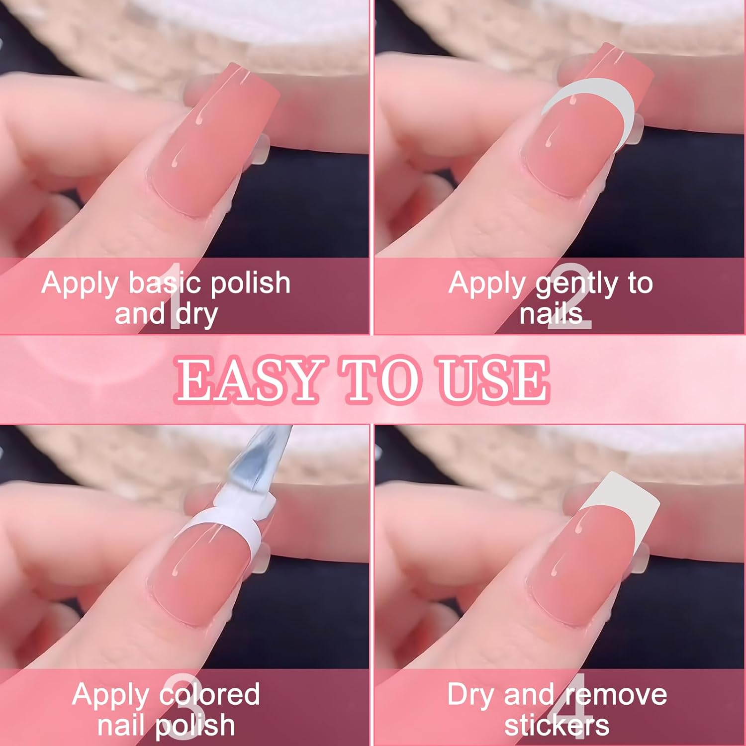 Pack of 1638 French Nails Stencils, 36 Sheets French Stencils for Gel Nails, Self-Adhesive French Tip Guides Nail Stickers Nail Art Tips Instructions for DIY Decoration Stencil Tools image number 4