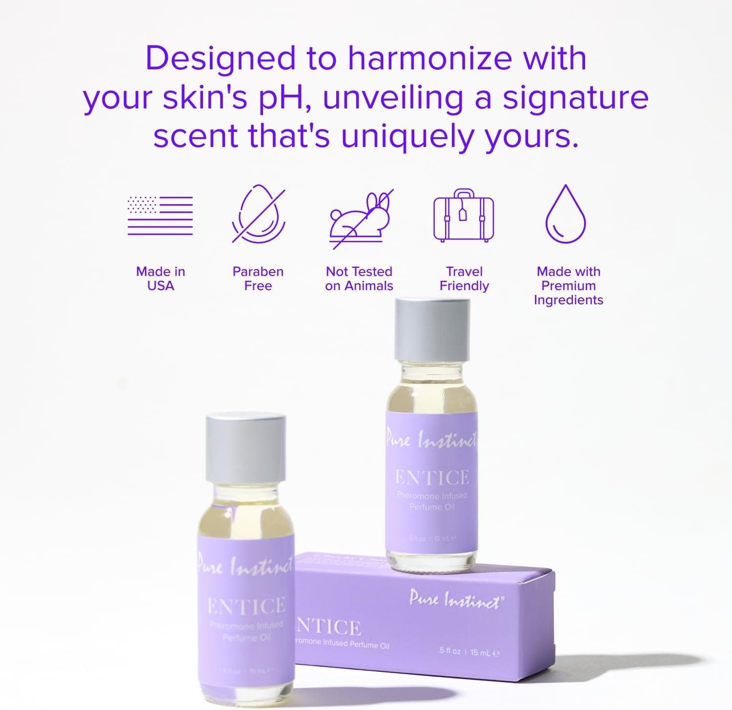 Pure Instinct ENTICE the Original Pheromone Infused Essential Oil Perfume Cologne - for Her Women - TSA Ready (Dropper Bottle 0.5 Fl. Oz./15Ml)