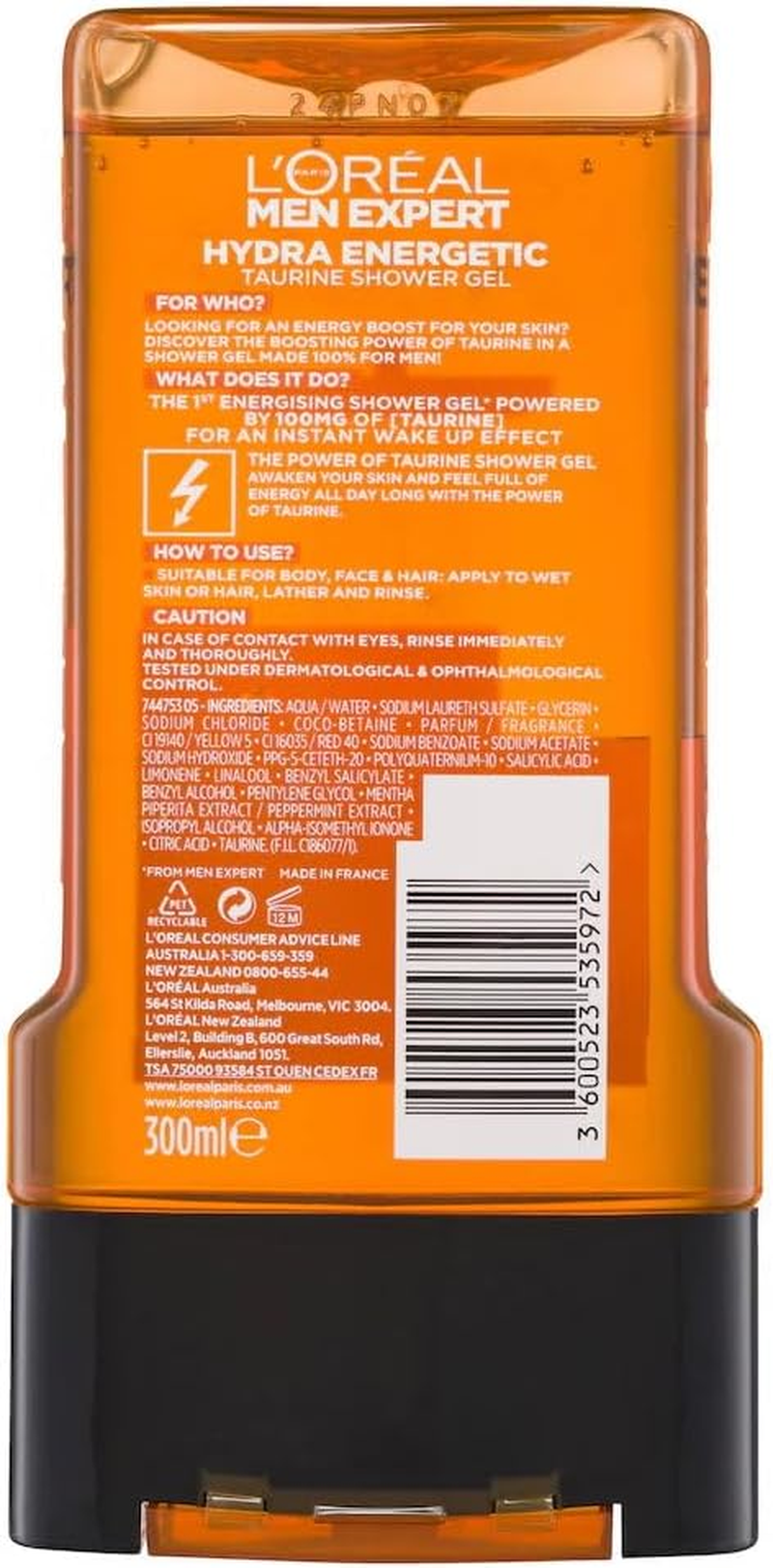 6X L'Oreal Paris Men Expert Hydra Energetic Shower Gel Body Face Hair 300Ml image number 4