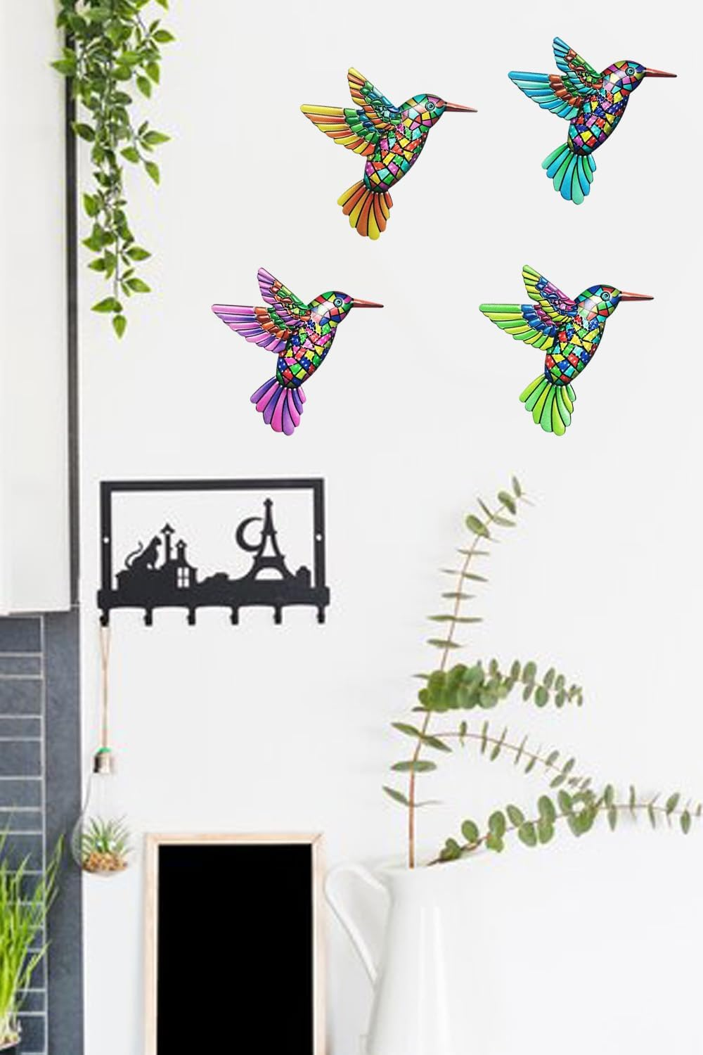 Metal Hummingbird Wall Art Decor 4Pcs, Hummingbird Hanging for Garden Fence, Farmhouse, Patio image number 4