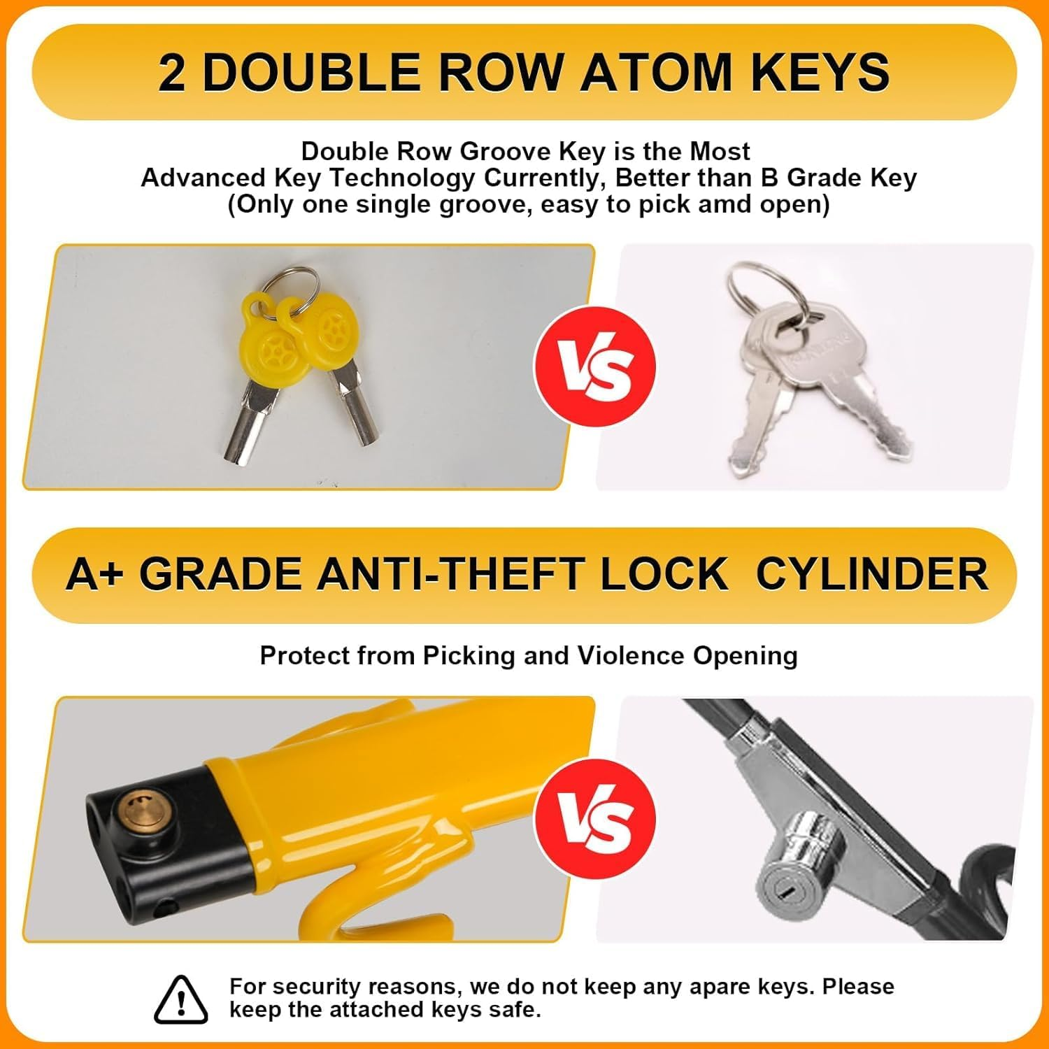 Steering Wheel Lock,Car Steering Wheel Lock,Theft Heavy Duty Secure Car Device,Adjustable Steering Lock,Double Hook Locks with 2 Keys for Cars, Suvs, Vans and Trucks image number 6