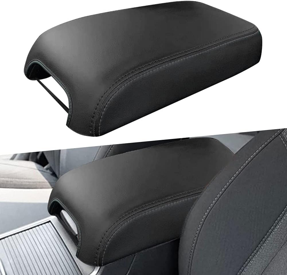 Sportuli Center Console Cover Anti-Scratch Leather Armrest Cover Replace for 2011-2023 2024 Dodge Charger Chrysler 300 300C (Black Stitches)