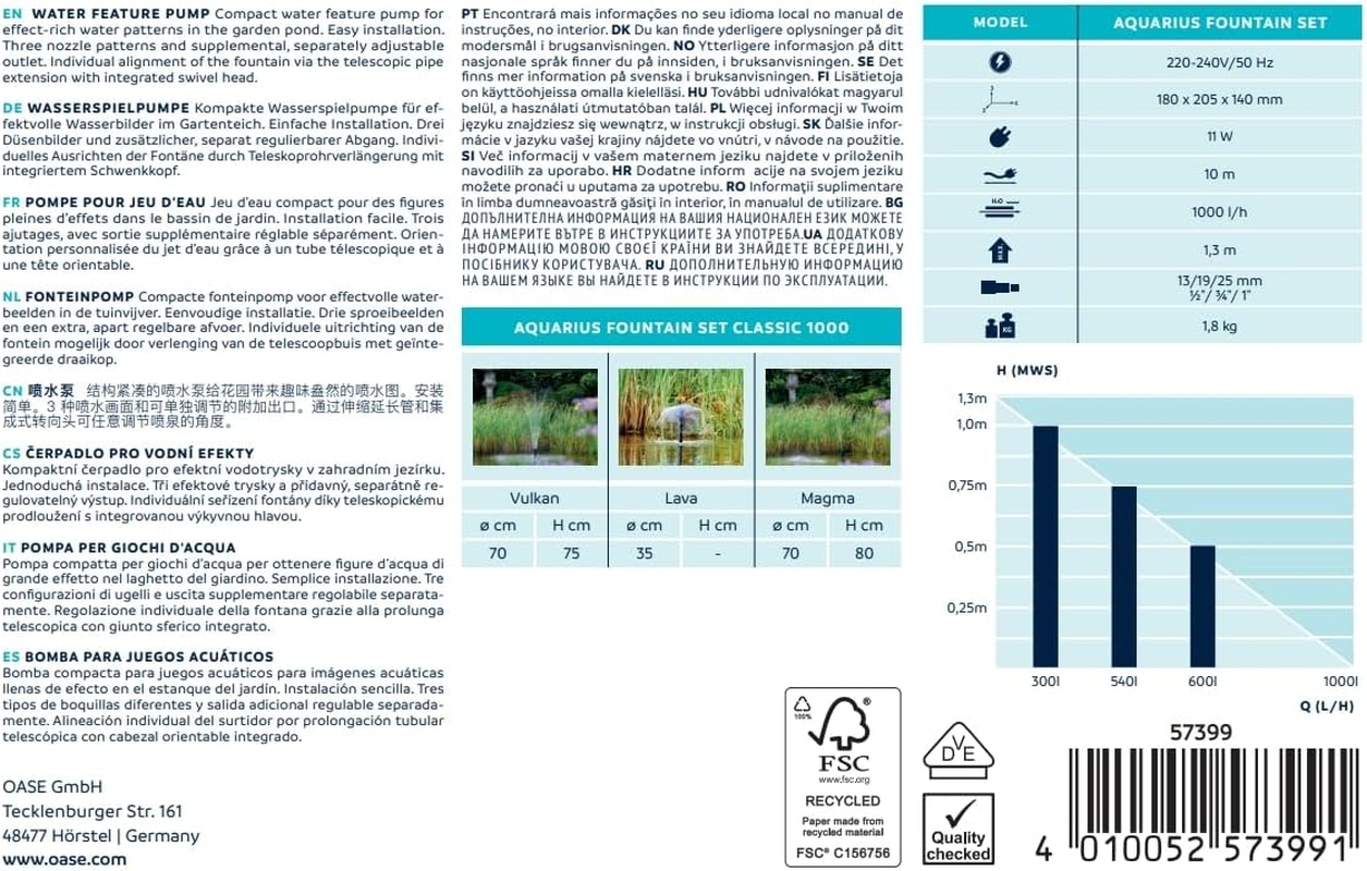 Oase Aquarius Fountain Set 1000 Fountain Pump image number 4