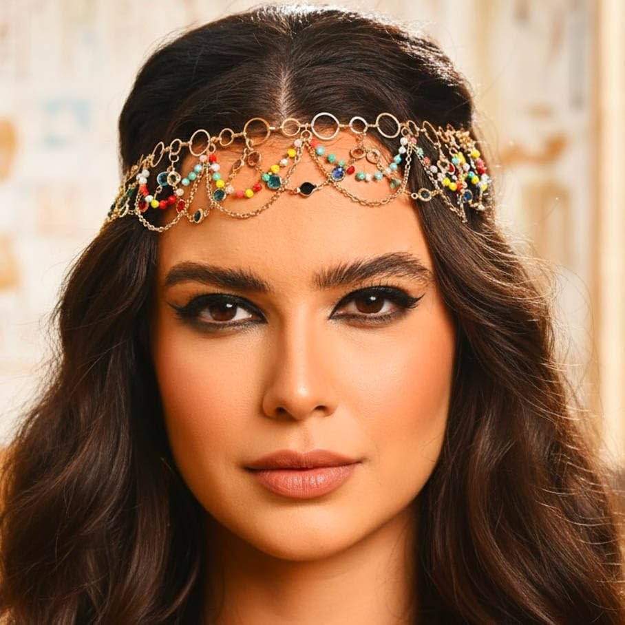 Fashband Boho Head Chain Gold Tassel Headpiece Tassel Beads Bridal Wedding Hair Accessories for Women image number 4