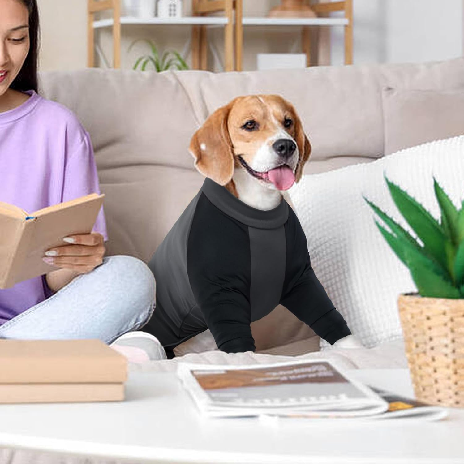 Hjyokuso Dog Pajamas with Zipper, Dog Onesies for Small Medium Large Dogs, Dog Jumpsuit with Legs, Dog Clothes Pjs Nightwear, Dog Leg Surgery Recovery Suit, Dog Sleeve to Prevent Licking Bite -XS-XXL image number 6