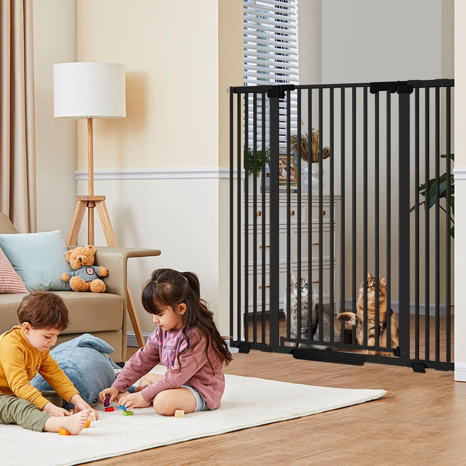 130Cm Extra Tall Cat Gate Barrier for Doorways No Jumping Over, 76-83Cm Wide Pressure Mounted Pet Dog Gates No Drill Auto Close, Cat Fence Indoor Climb Proof (Black) - 76-160 Centimeters Wide image number 1
