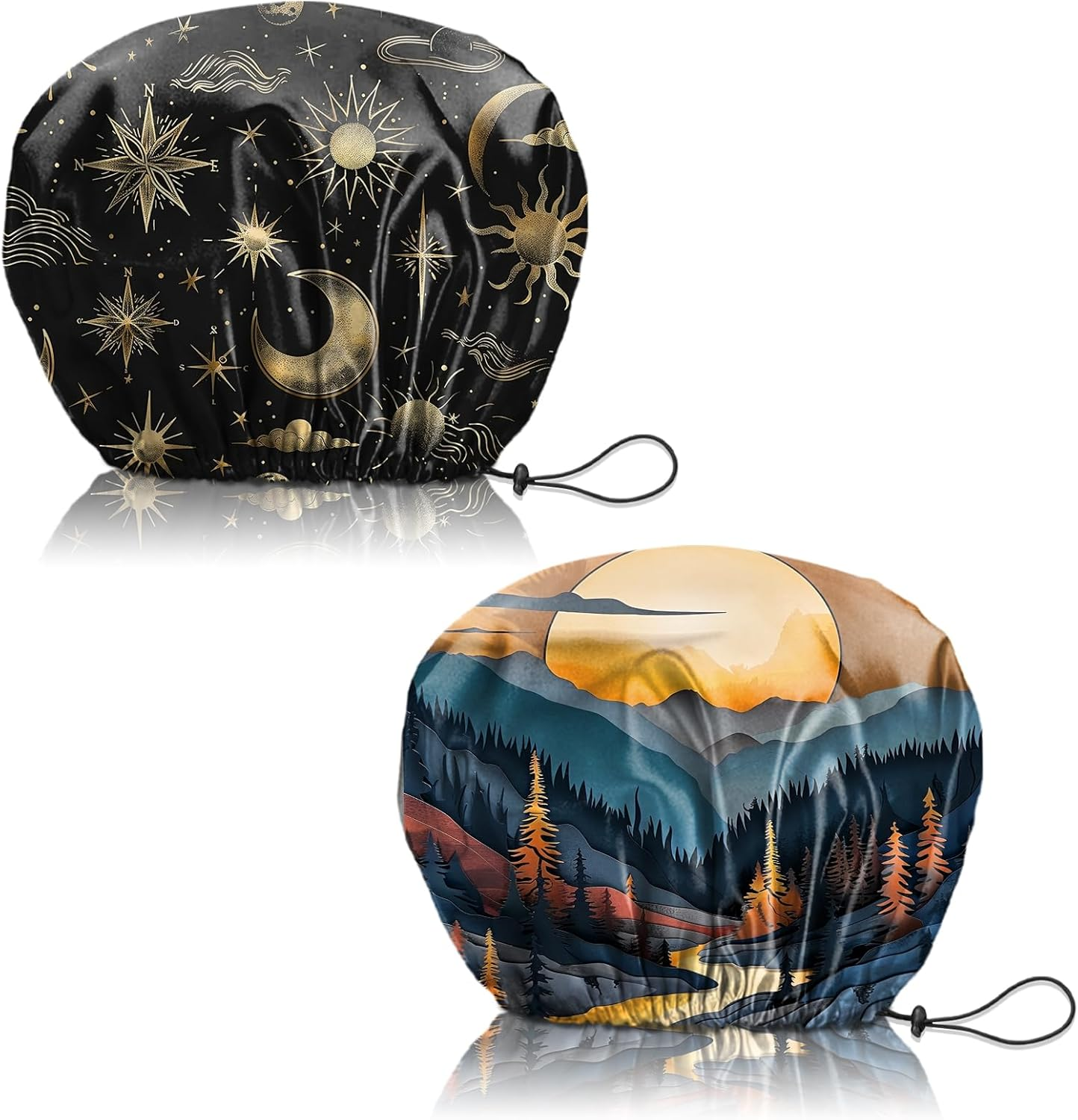 Deokke 2 PCS Shower Cap Reusable Large Waterproof Adjustable Double Layer Elastic Dry Hair Bathing Caps Aesthetic Cute for Women Girls-Butterfly Flower