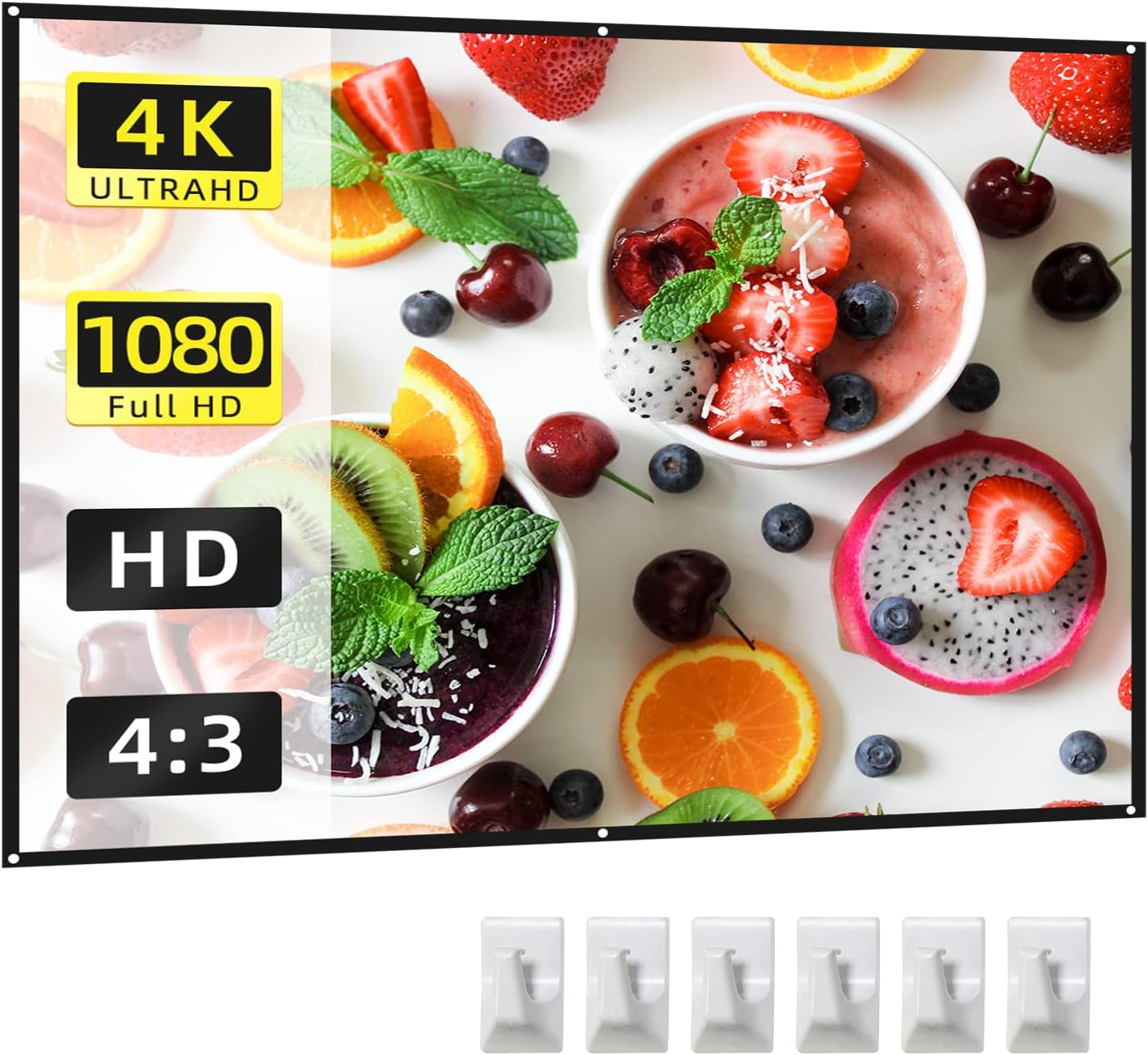 84 Inch Projector Screen 4 3 HD 4K Foldable Portable Sided -Crease Movie with Hooks for Indoor Home Theater Office Meeting image number 6