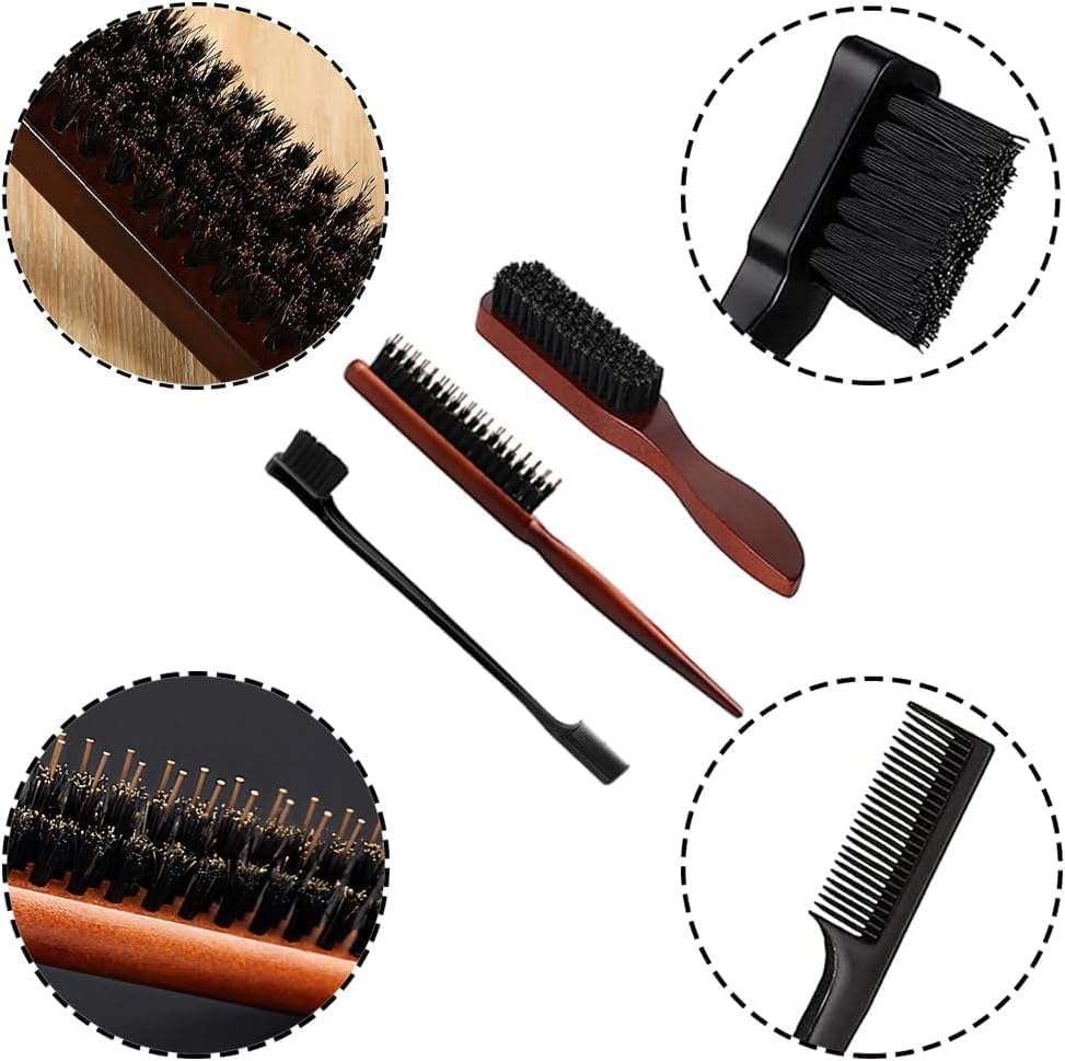 Bristle Hair Brush Set - 3Pcs Boar Bristle Slick Back, Teasing, and Soft round Brush for Hair Styling image number 3