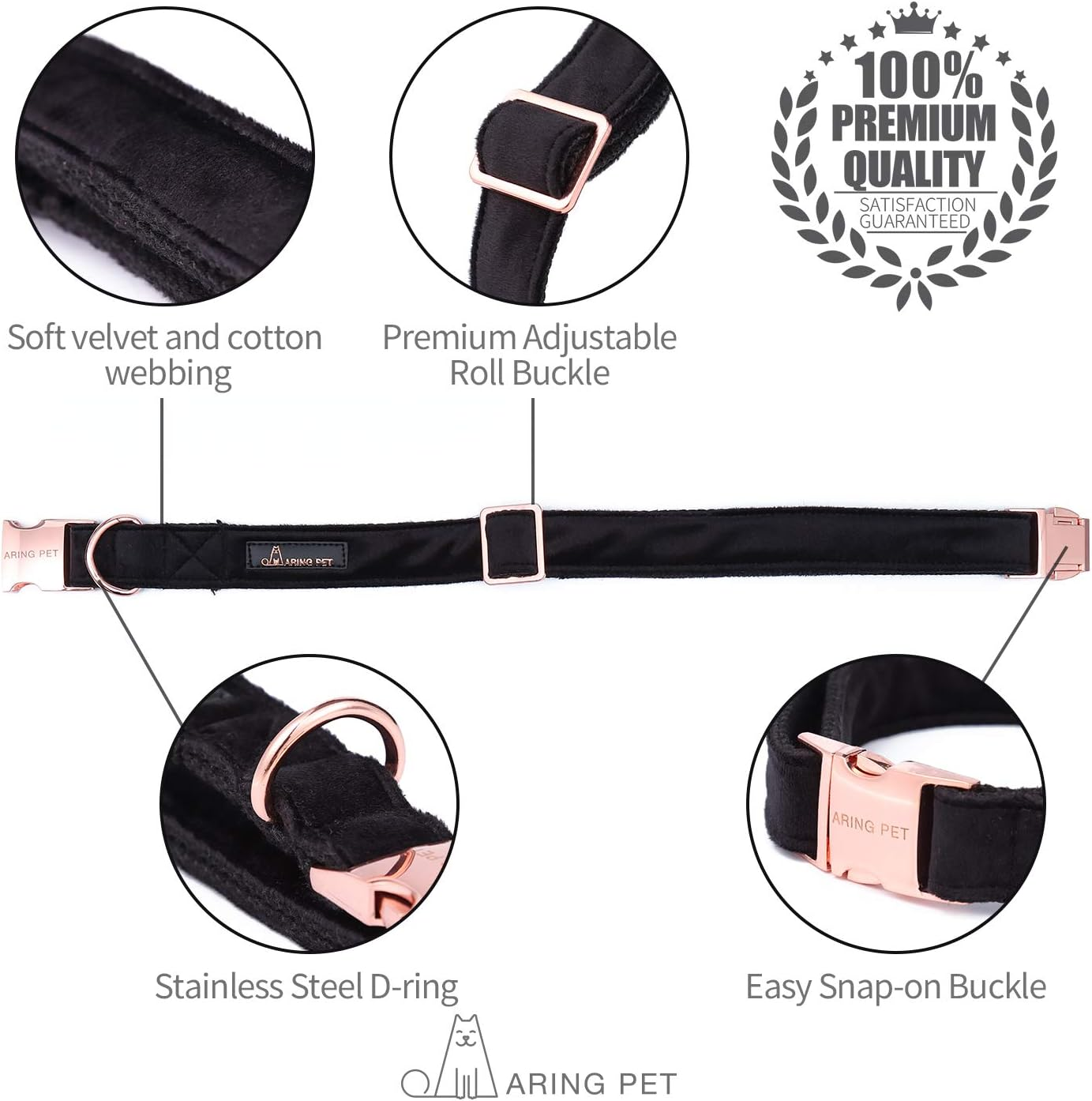 ARING PET Dog Collar Leash, Velvet Dog Collar Leash Set, Soft & Comfy, Adjustable Collars Dogs Cats image number 7