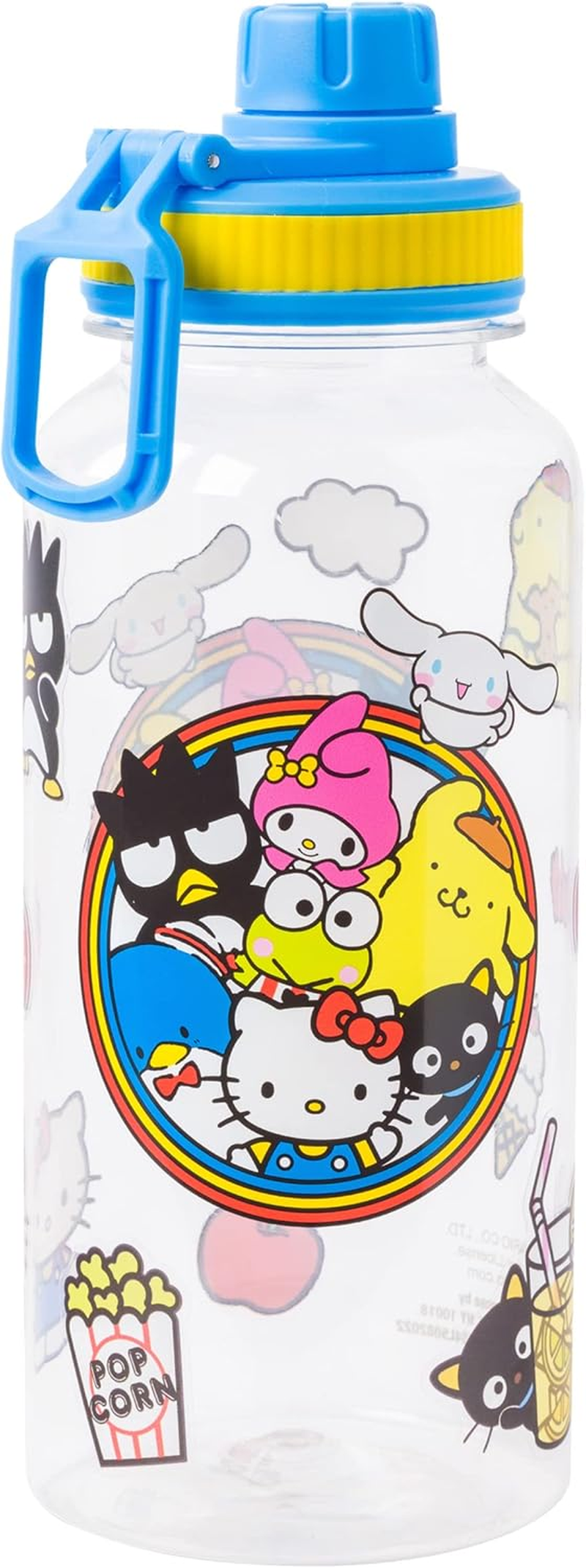 Silver Buffalo Sanrio Hello Kitty and Friends Featuring Badtz-Maru, Pompompurin, Keroppi, My Melody, Tuxedo Sam, Cinnamoroll, and Chococat Plastic Bottle with Sticker Set, 32 Ounces image number 6