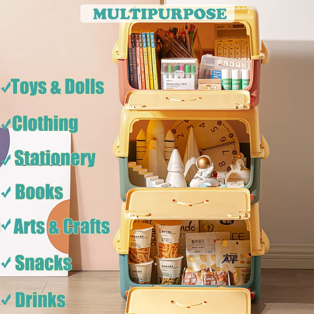 Large Plastic Storage Box with Front Lid, Stackable Space-Saving Organiser Container for Home Office, Arts & Crafts Supplies, 40L (Green, 46X31X30Cm) - Green image number 5