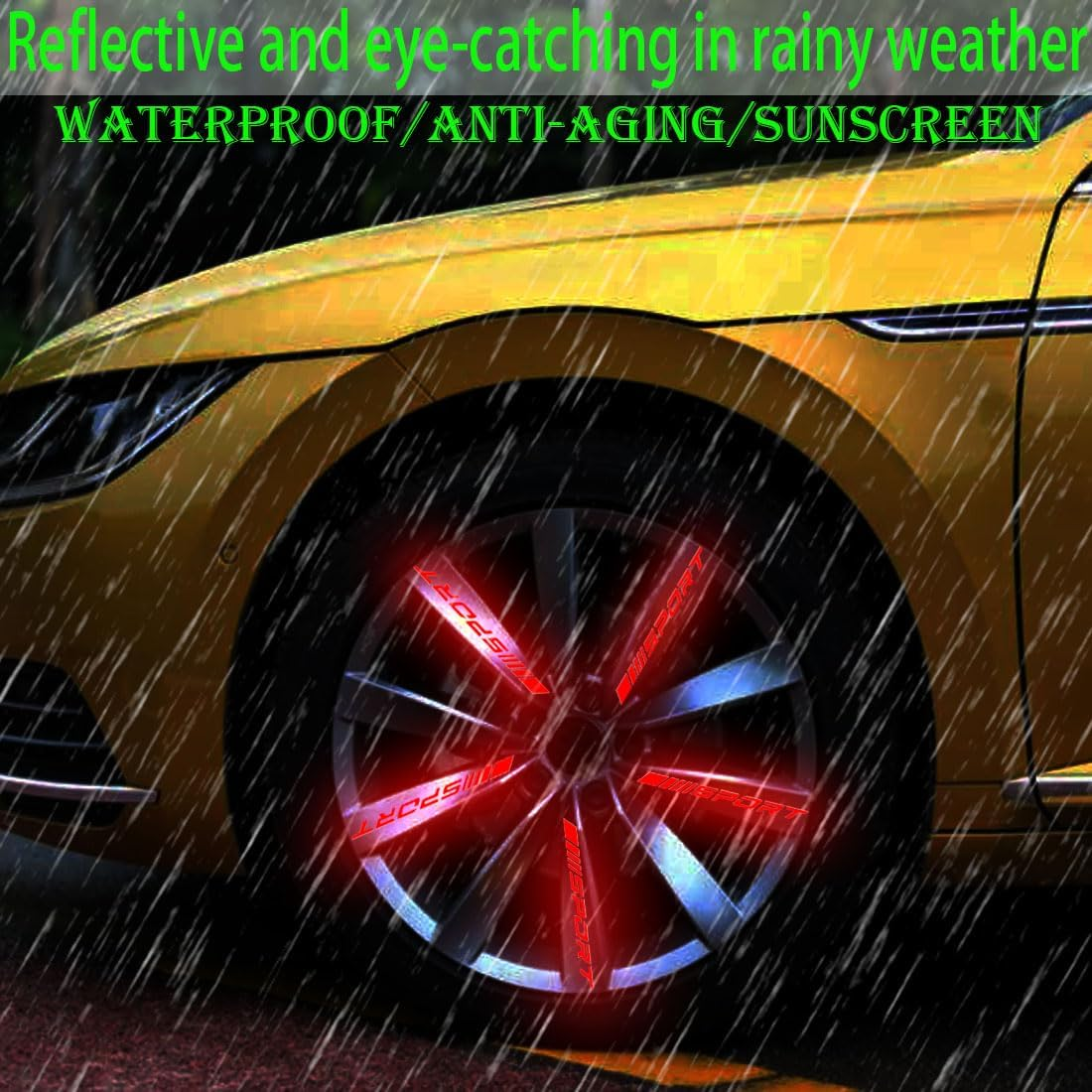 20PCS Universal Reflective Rim Stripe Sticker, Sports Logo Reflective Stickers, Car Wheel Night Safety Decorative Stripes (Red) image number 6
