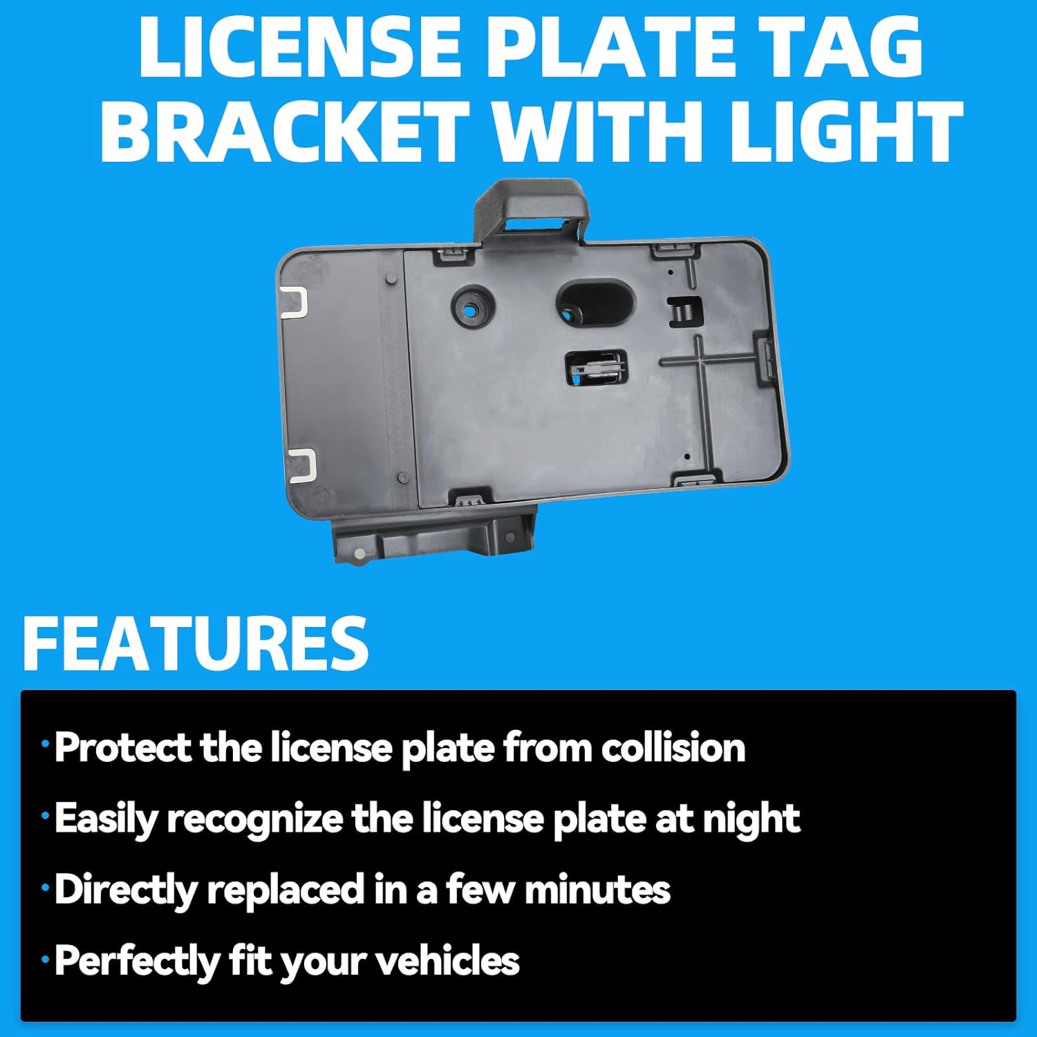 MITZONE Backup License Plate Frame Holder Bracket Assembly with Light Lamp Black Rear Compatible with 2007-2018 Jeep Wrangler JK Accessories Replacs# 68064720AA image number 4