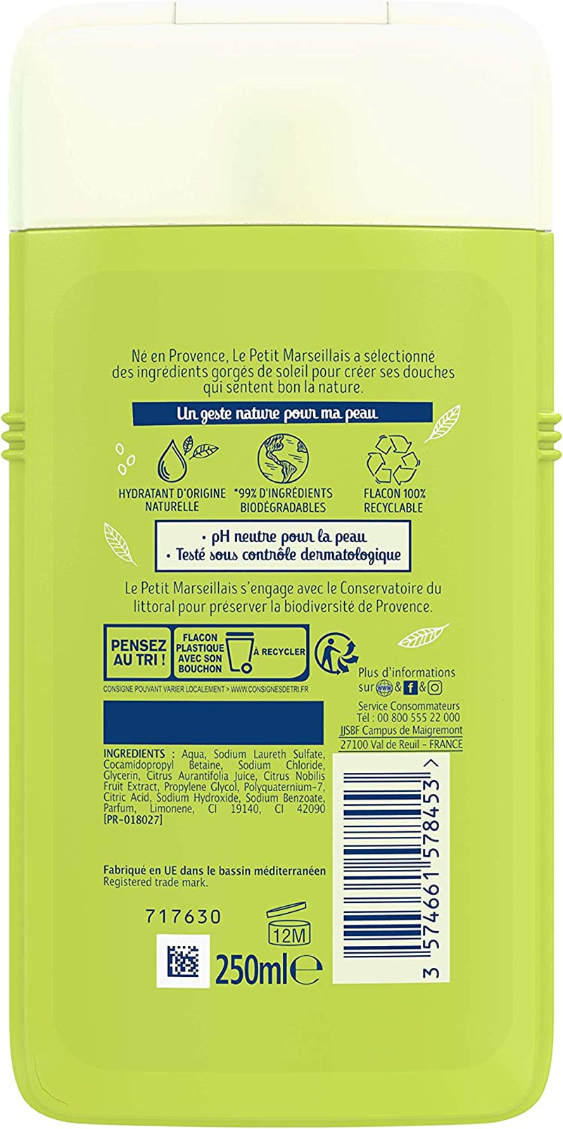 Le Petit Marseillais Shower & Bath Gel Extra Soft Organic Mandarin & Lime Green 250Ml image number 5