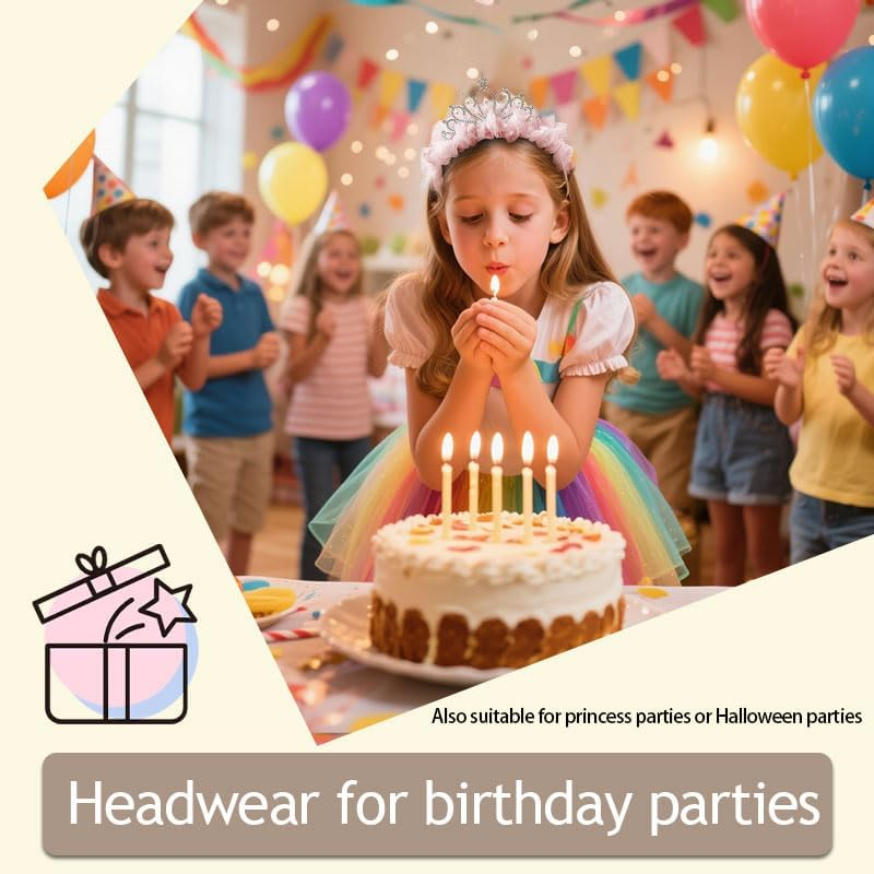 Crown Priness Tiara Cute Fairy Headband for Girls Crowns Hairband for Birthday Party Favors Christmas Halloween Cosplay Hair Accessories for Kids, Pink image number 1