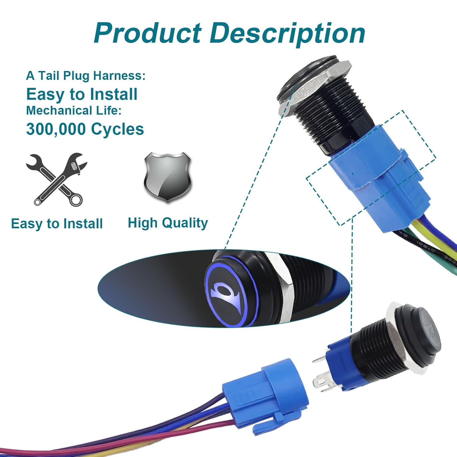 Horn Button, Momentary Button Switch, Car Modification Horn Switch, Push Button Switch, Rear Plug Harness