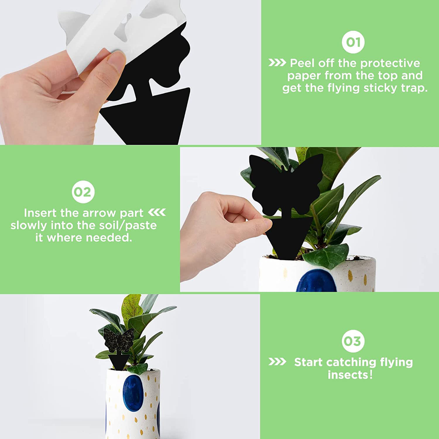 50 Pack Sticky Traps Fruit Fly Fungus Gnat Trap Killer, Joogee Yellow Dual Sided Gnat Trap, Disposable Insect Catcher Sticky Board,Non-Toxic and Odorless,For Mosquitoes, Houseplant, Garden image number 5