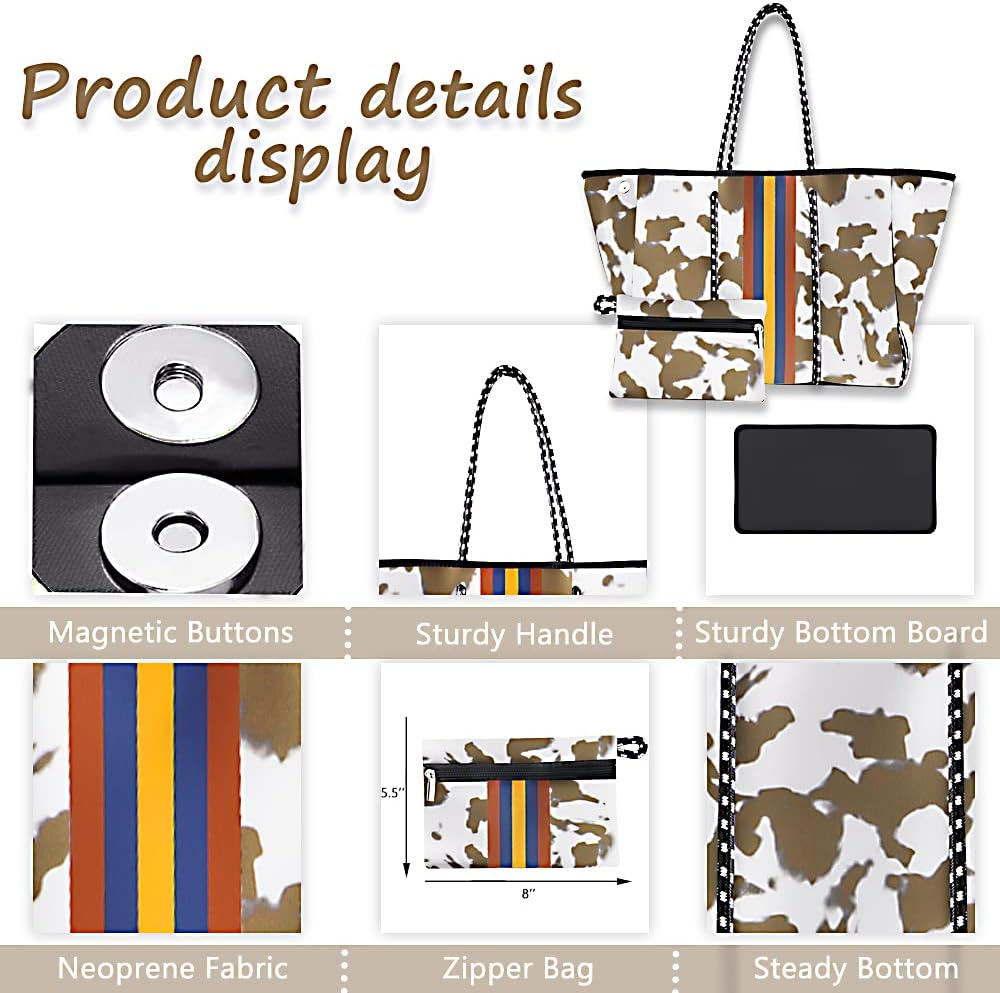 Tote Bag for Women, Multipurpose Neoprene Tote Bag, Beach Bags Waterproof Sandproof, Large Tote Bag with Portable Wallet for Beach, Swimming, Gym Bag, Travel Bag (Khaki), Khaki, One Size image number 5