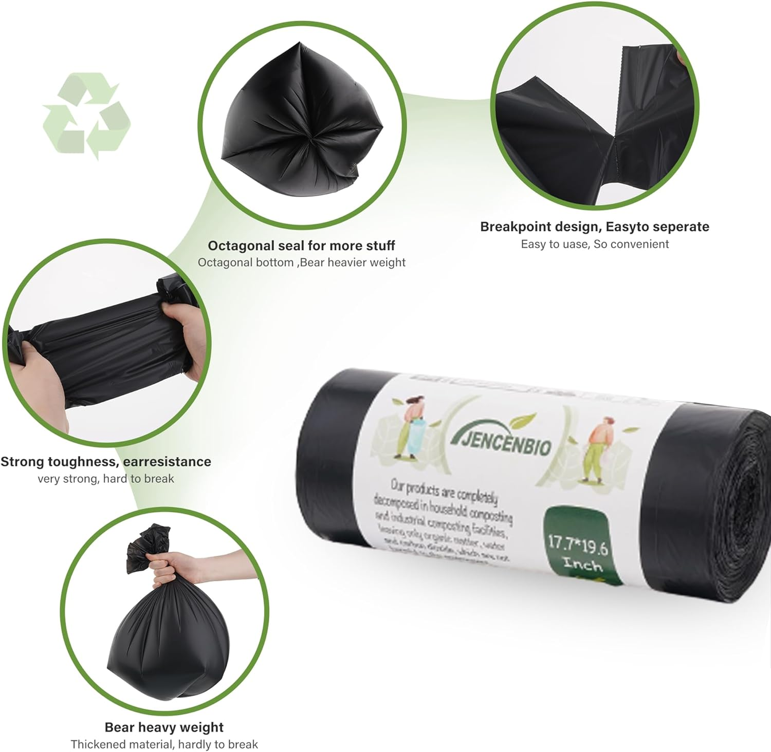 JENCENBIO Compostable Bin Liners Portable Toilet Bags 20Liter Extra Thick 0.87 Mils Black Compost Garbage Bags for Toilet Chair with Europe OK Compost Home Certified 30 Count image number 1