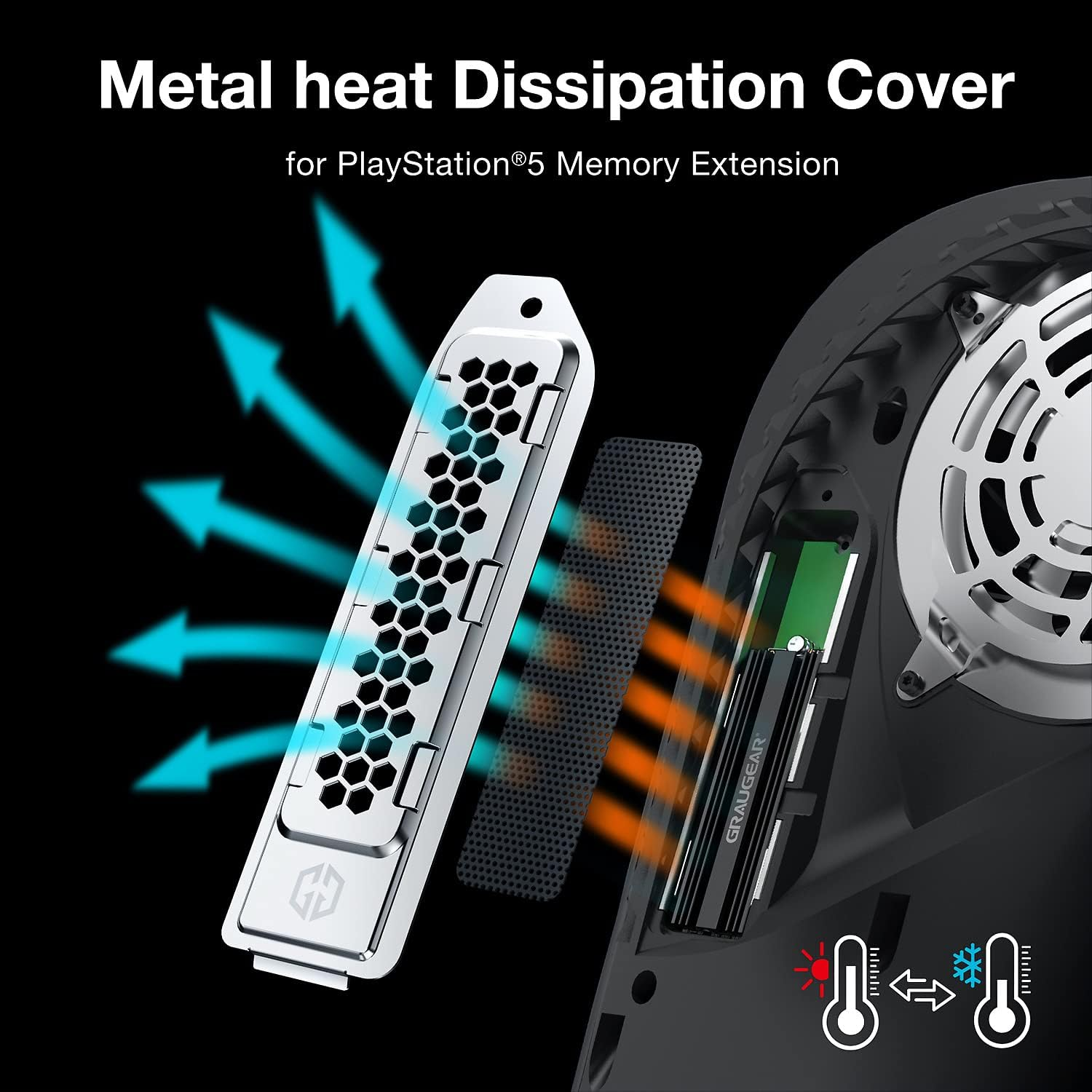GRAUGEAR PS5 SSD Heatsink Cover, Heat Dissipation Solution for M.2 Expansion Slot, Fits All Ssds with Heatsink, Breathable Cellular Hole Design, Cooling and Dust Proof, Metal, Silver image number 3