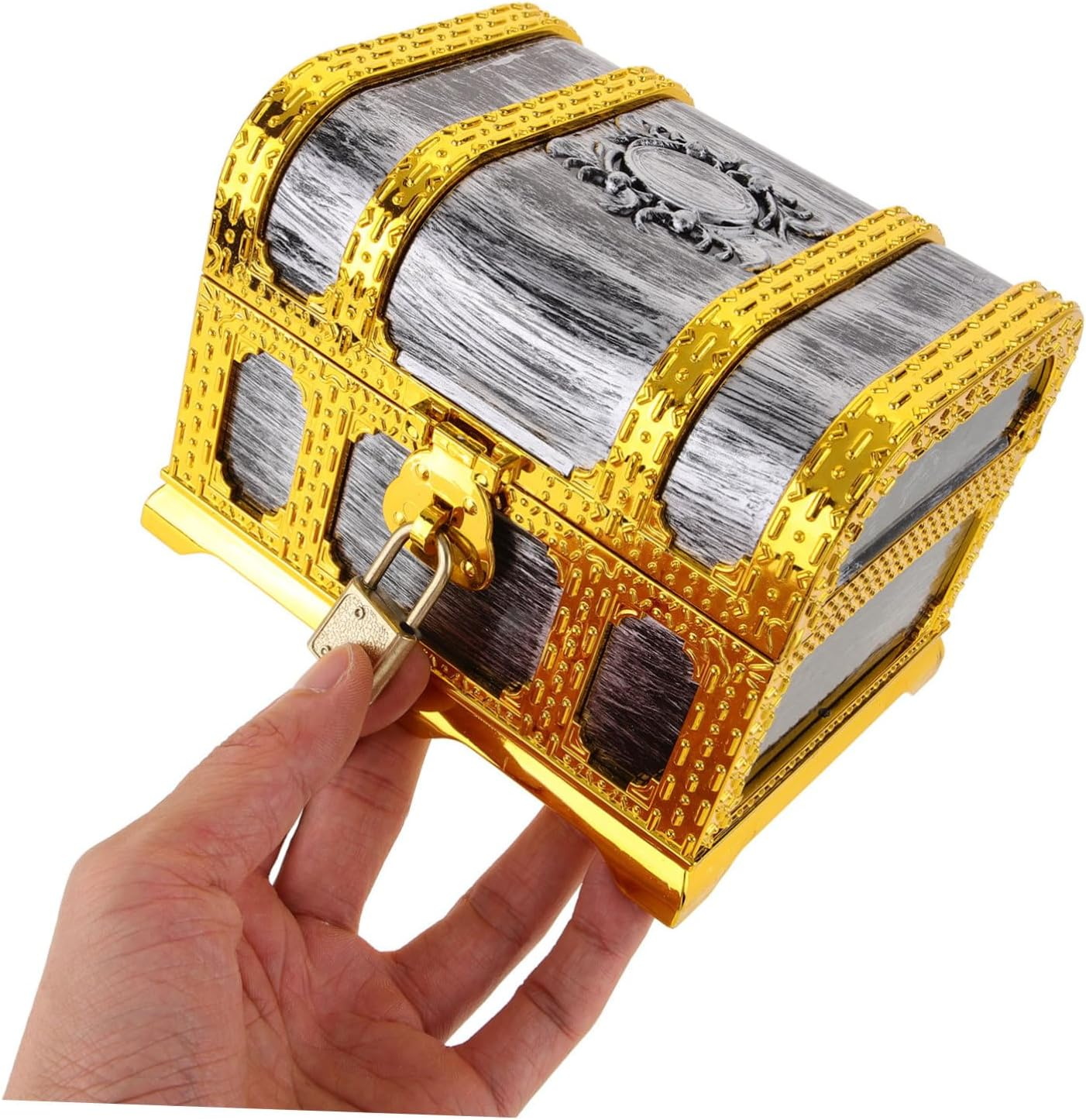 Pirate Treasure Chest Box Toy Small Vintage Chest Lock and Key for Treasure Hunting Games and Creative Playtime image number 1