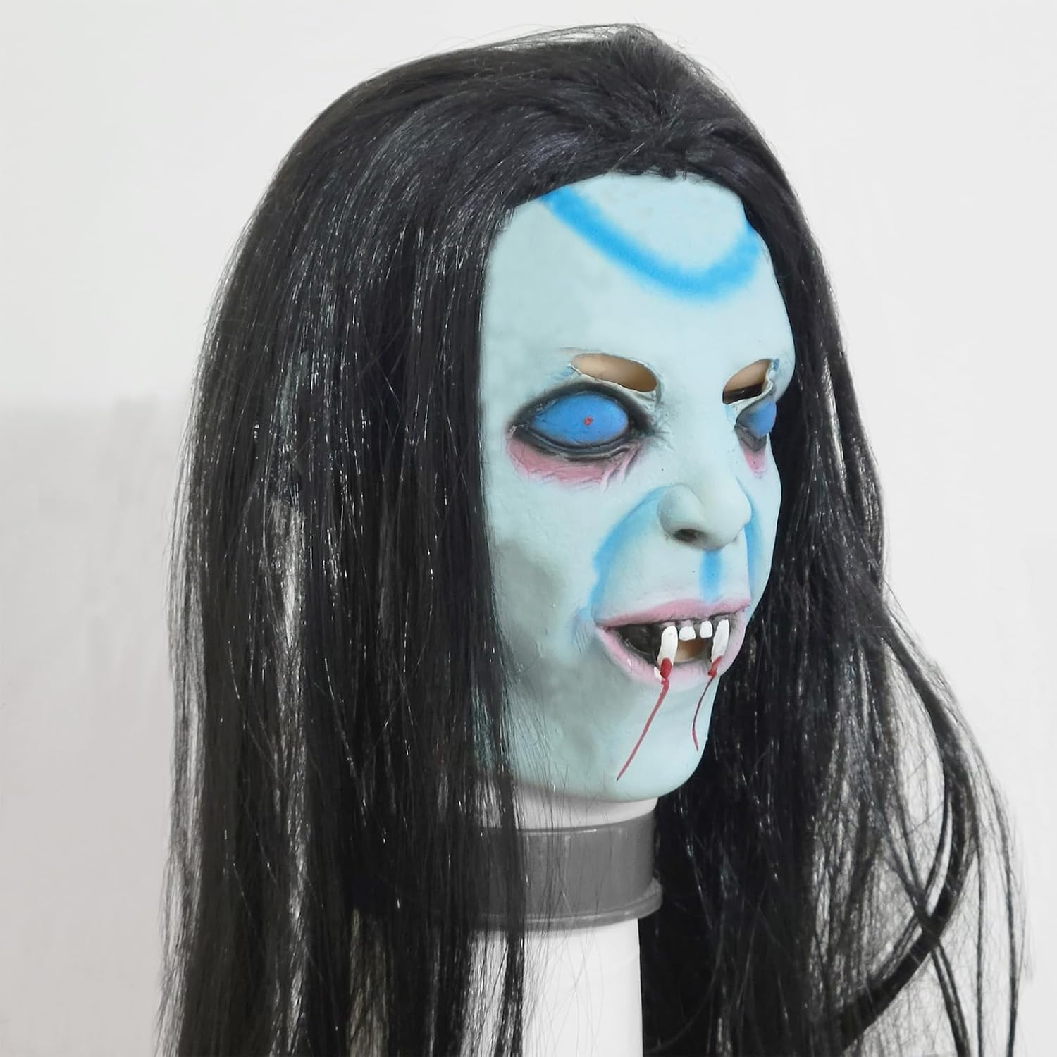 Auto-Plaza Horror Ghost Mask with Long Wig Hair Ghost Wig Creepy Scary Costume Mask for Halloween Cosplay Party image number 3