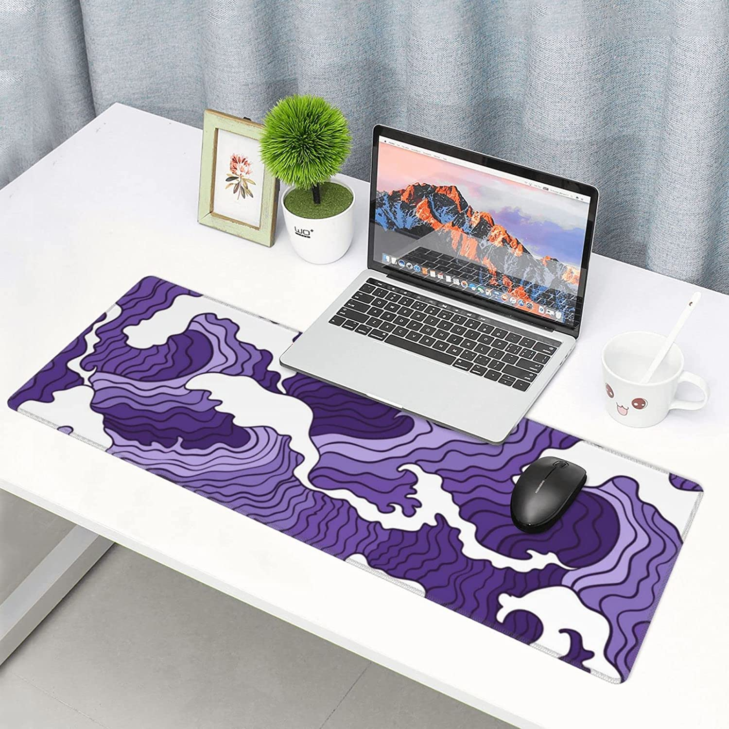 Japanese Purple Wave Large Mouse Pad XL Extended Gaming Mouse Pad Mat Desk Pad with Stitched Edge,Full Desk Mousepad for Office,Computer,Keyboard 31.5 X 11.8 Inch (Japanese Purple White Wave) - Japanese Purple White Wave image number 4