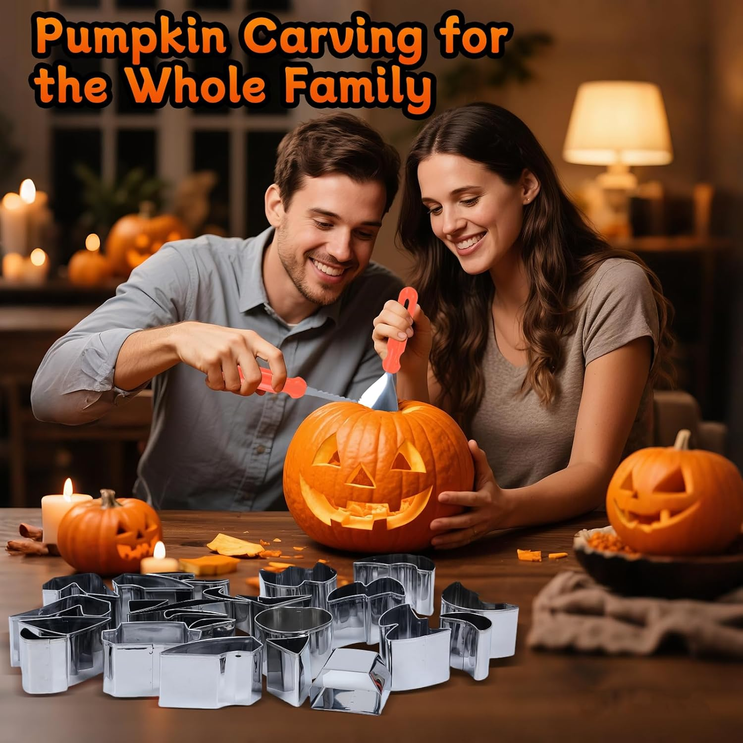 Ninonly 26PCS Halloween Pumpkin Carving Kit, Halloween Pumpkin Carving Set with 24 PCS Stainless Steel Pumpkin Carving Knife Stencils & 2 Carving Tools, Carving Tools Kit for Halloween Decoration image number 6