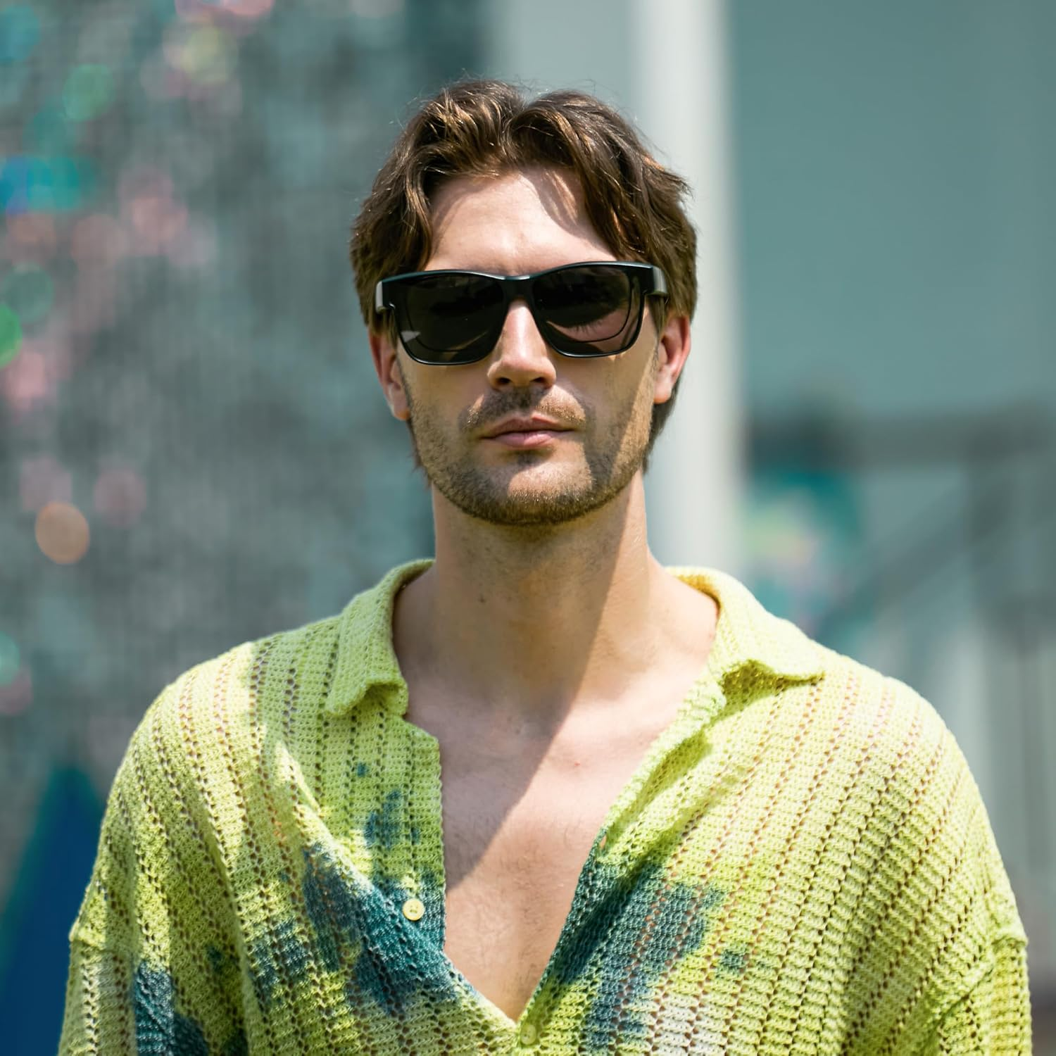 Sunglasses Fit over Glasses, Polarized 100% UV Protection Wrap-Around Sunglasses for Men & Women Driving - A02 Matte Beige Tortoise Frame/Grey Lens image number 7