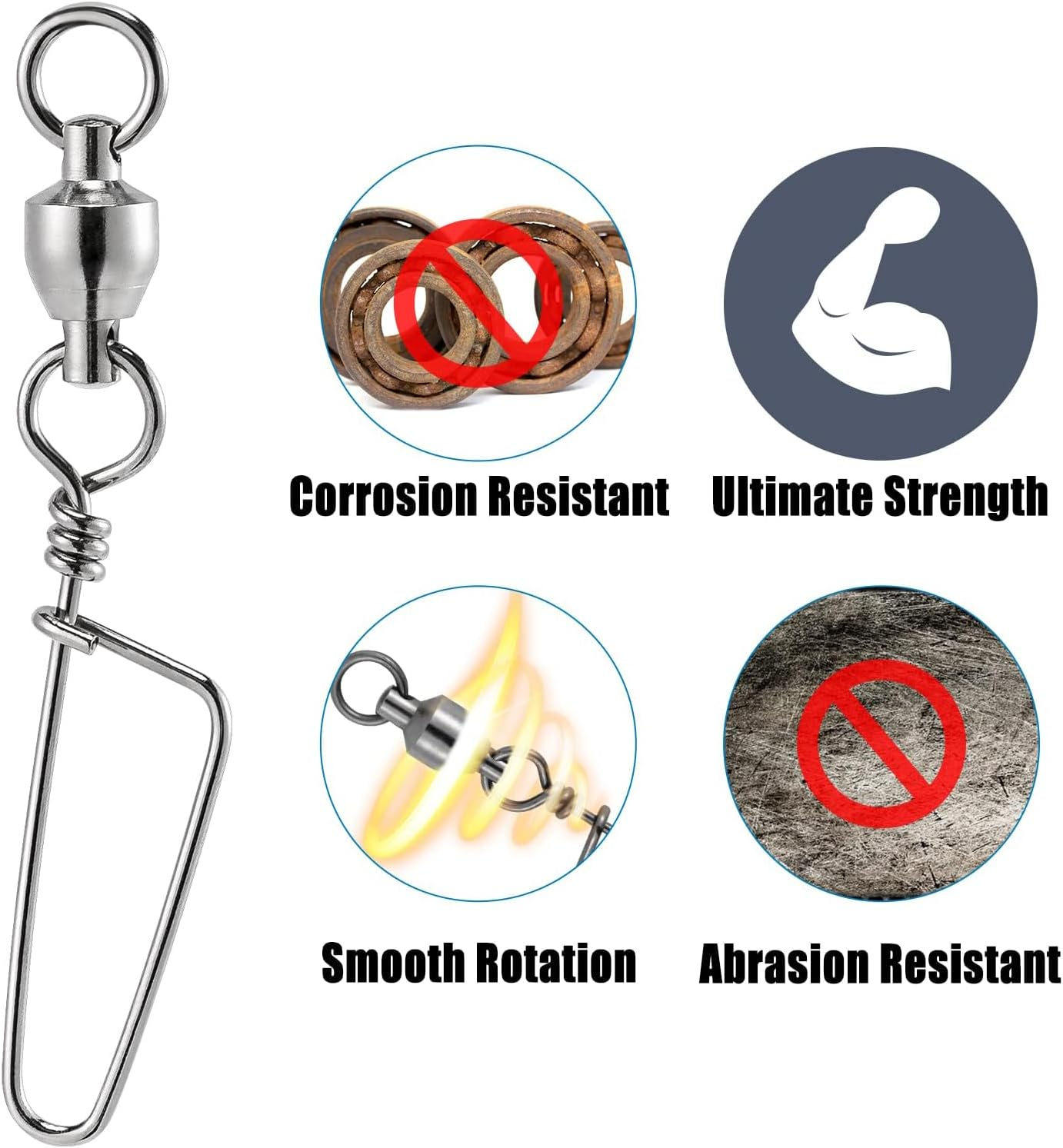 25Pcs High Strength Fishing Snap Swivels Ball Bearing Swivels Stainless Fishing Swivels Saltwater Corrosion Resistance Barrel Swivel for Freshwater Fishing image number 2
