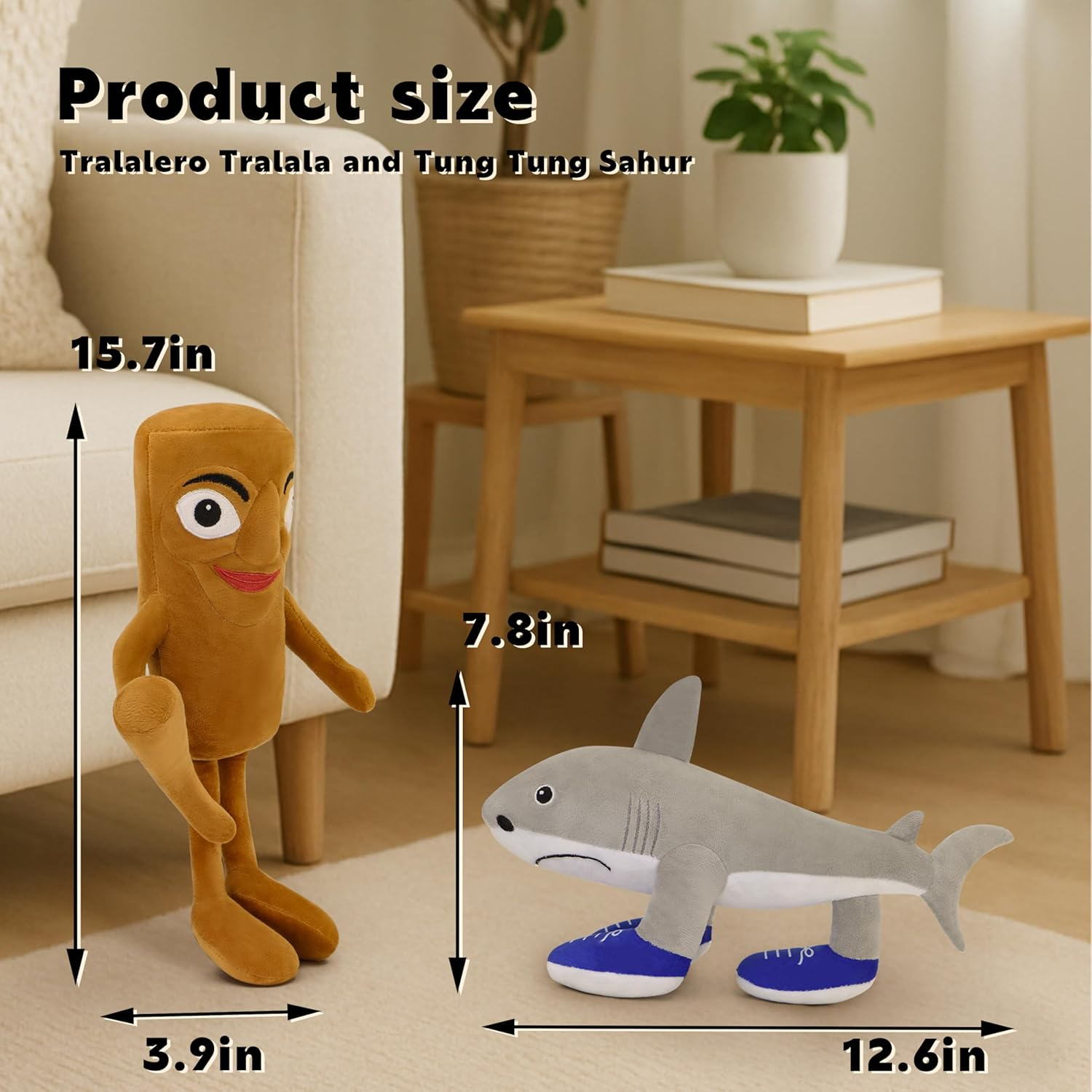 FAFVBING 2025 Italian Brainrot Plush &ndash; 12" Tralalero Tralala Sahur Animal Soft Pillow Toy &ndash; Funny Tung Tung Tung Meme-Inspired Collectible for Fans (Tung Tung Tung and Tralalero Tralala) - Tung Tung Tung And Tralalero Tralala image number 6