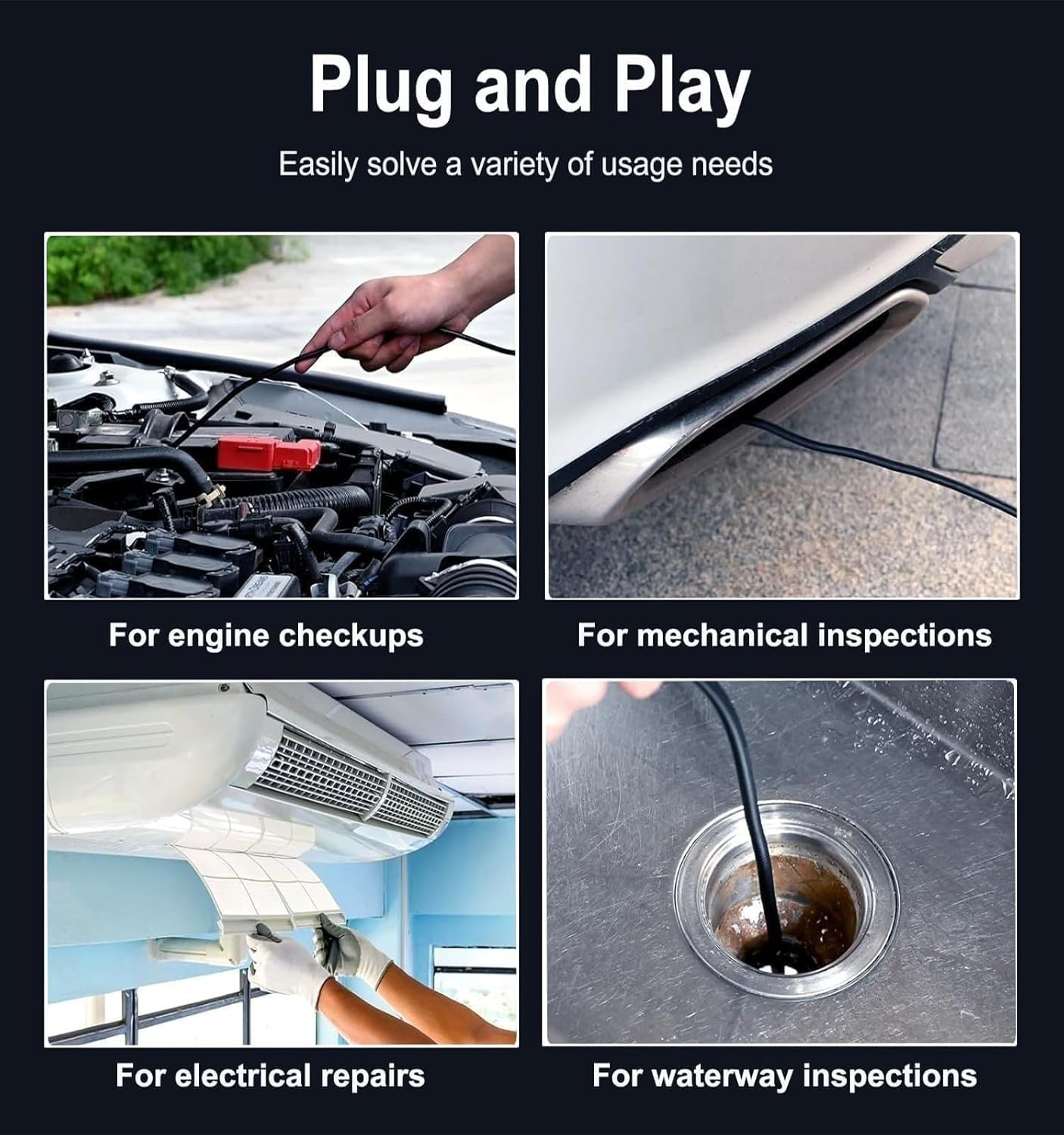 Endoscope Camera with Light, 5M Semi-Rigid Cable Endoscope with Snake-Style, 8Mm 1920P HD Inspection Camera with IP67 Waterproof Rating and 8 Adjustable Leds, Inspection for Ios and Android image number 1