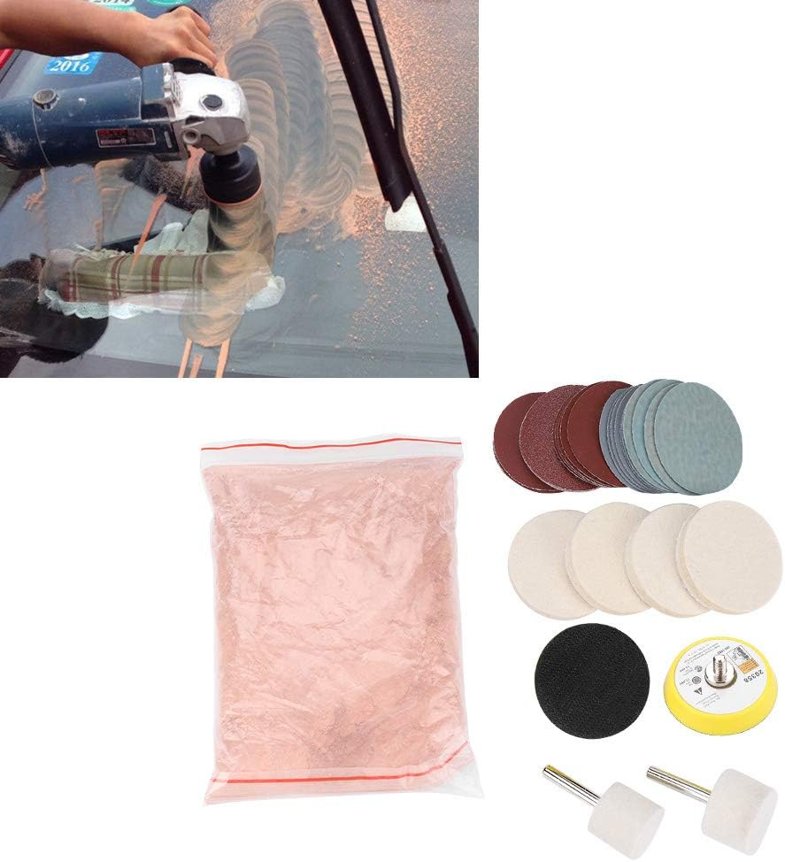 Glass Scratch Removal Set, Ceric Dioxide Abrasive Discs Polish Pad Felt Practical Glass Scratch Removal Kit Suitable for Any Windscreen Other Type Glass