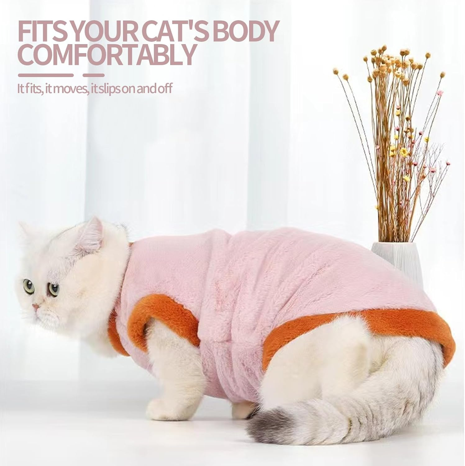 Cotton Cat Clothes,Winter Warm Cat Jumper Sweater for Cats Small Dogs,Cute Cat Sweater Cat Jumper Vest Pet Clothing for Chihuahua Yorkshire Welsh Corgi (Pink, S) image number 4