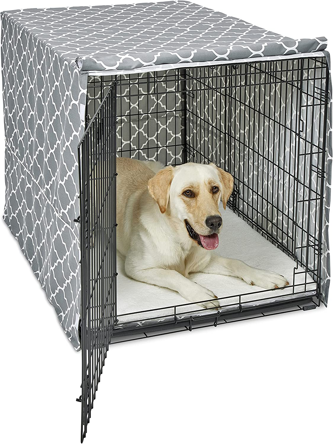 New World Dog Crate Cover Featuring Teflon Fabric Protector, Dog Crate Cover Fits New World & Midwest 42-Inch Dog Crates, Light Gray Designer Pattern image number 5