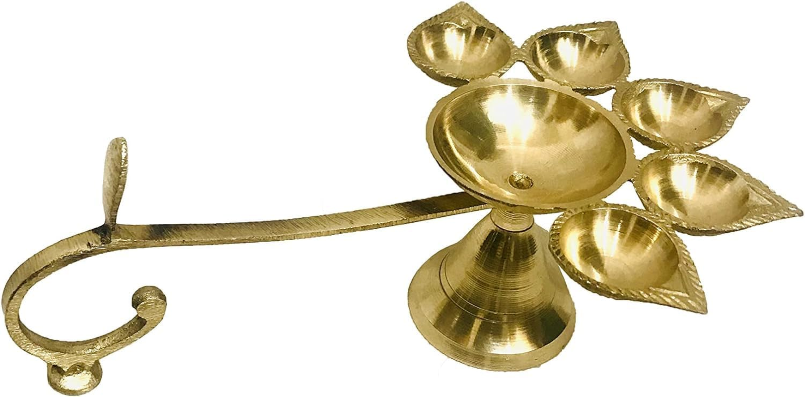 Panch Diya for Pooja Brass Aarti Deepam Navaratri Diya Navratri Pooja Housewarming Diwali Puja Jyot Size- 8 Inch with Handle image number 1