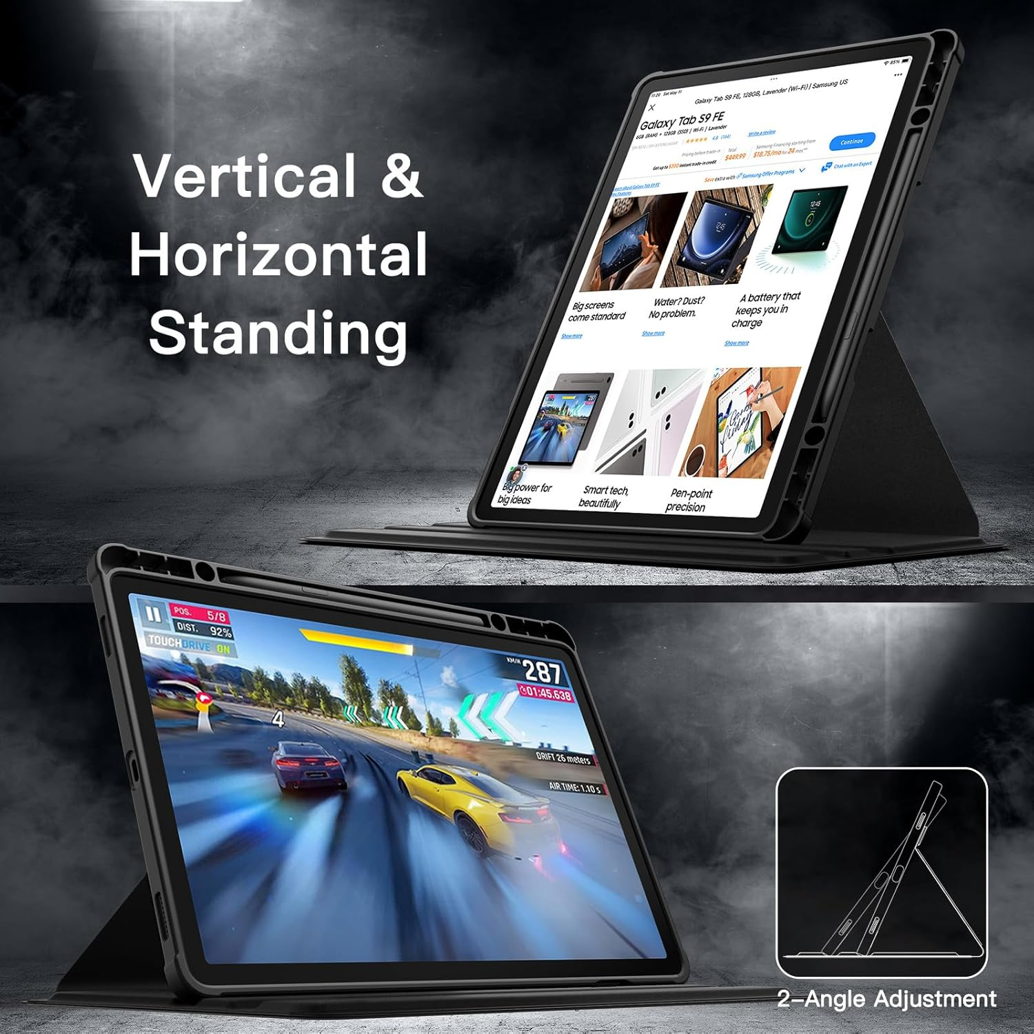 Jetech Rotating Case for Samsung Galaxy Tab S10 Lite / S10 FE / S9 FE 10.9-Inch / S9 11-Inch with S Pen Holder, 360 Degree Rotation Protective Stand Cover Clear Back, Auto Wake/Sleep (Black) - Blue image number 2