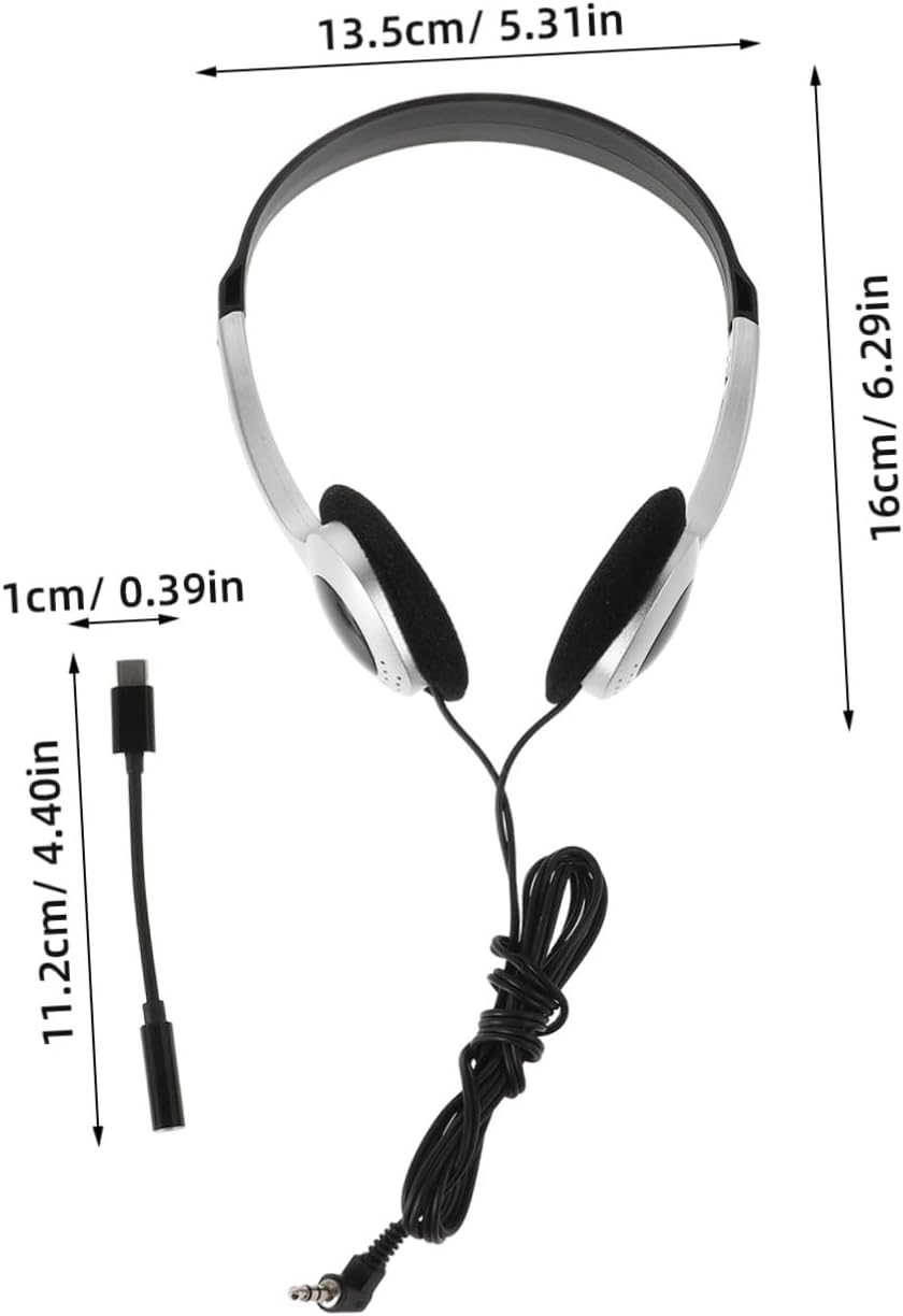 Homoyoyo Retro On-Ear Wired Headphones 3.5Mm to Type-C Adapter for Students and Kids, Portable Adjustable School Headphones for Computers, Phones, and Tablets, Lightweight Silver Black Design image number 2