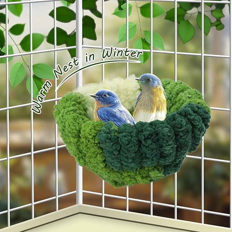 Bird Nest for Cage-S Plush Hanging Bird Bed for Parakeet Breeding Bird House for Conure,Budgie,Cockatiel,Lovebird,Canary,Finch,Hamster,Small Pets,Warm Nest,Green image number 4