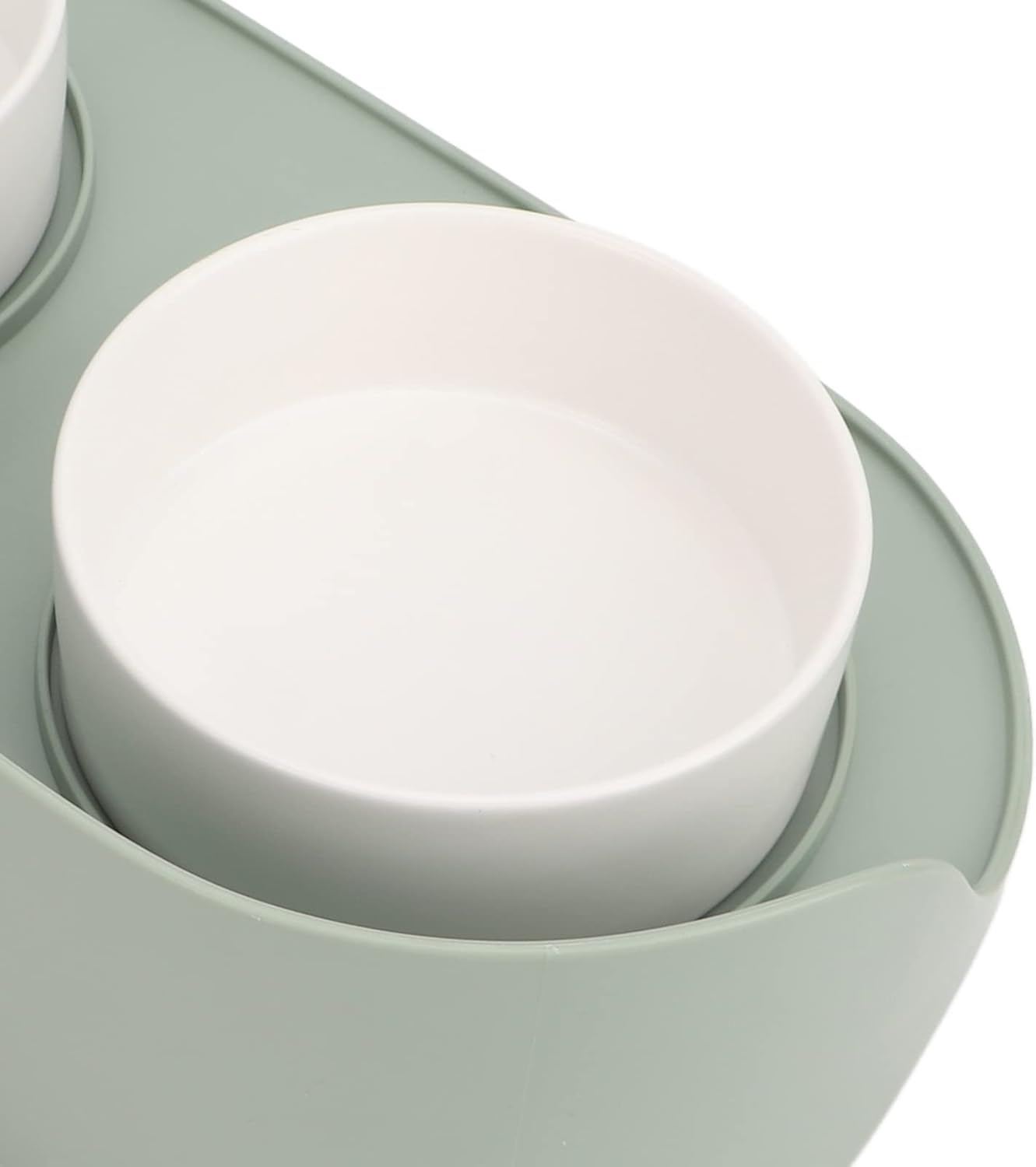 Raised Puppy Dishes for Food and Water, Ceramics Cat Raised Bowls Prevent Spill Cervical Spine Protection Double Food Water Elevated Bowls for Cat Supplies White(Green) - Green image number 6