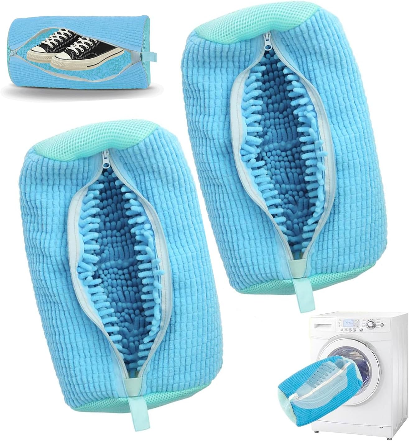 Chamgeco 2PCS Shoe Washing Machine Bag, Large Laundry Shoe Bag for Washer and Dryer, Reusable Shoe Cleaning Bags for Sneakers, Tennis & Gym Shoes, 360&deg; Wrap-Around Cleaning (Yellow, 2PCS)