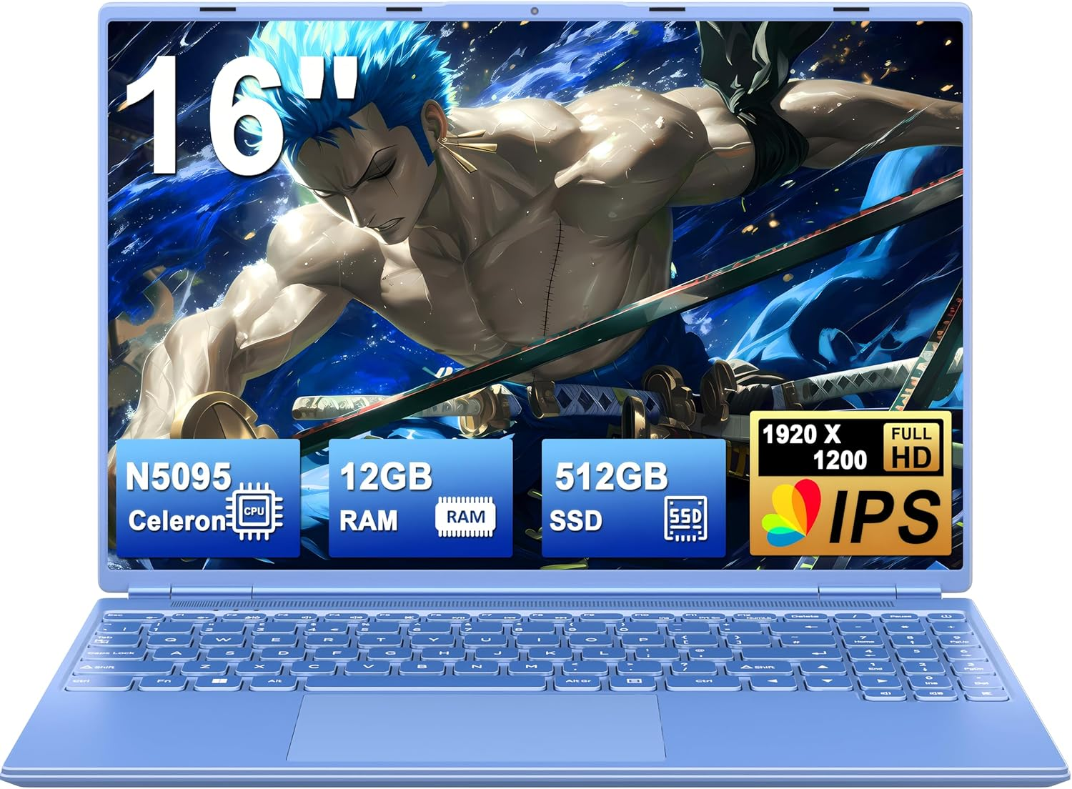 2025 Gaming Laptop 16 Inch Win11 12 + 512GB SSD Support 2TB (HDD-2TB) 1920 X 1200 Notebook 4-Core Celeron N5095 (Up to 2.9 Ghz) Laptop with Number Keyboard Wifi Mini HDMI German Keyboard Cover Black