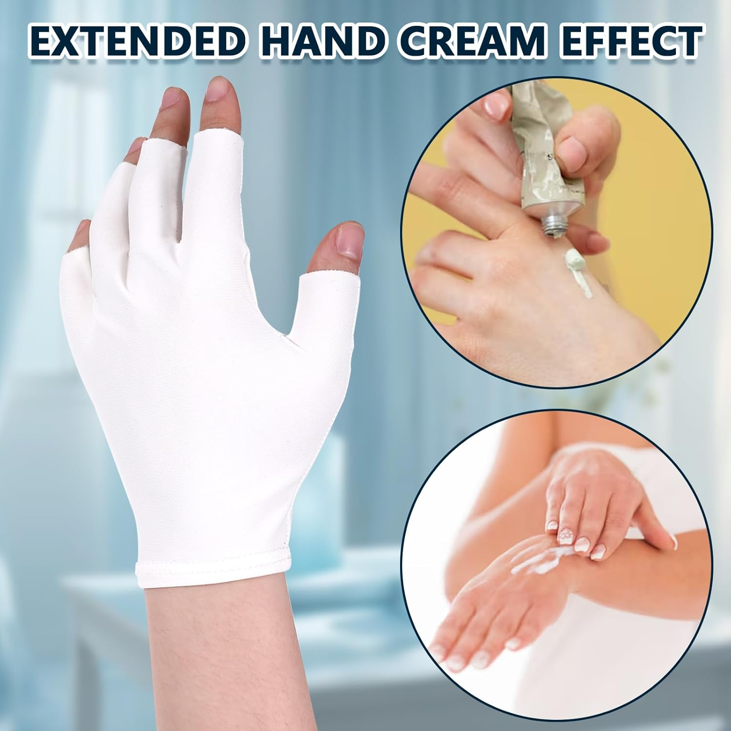 2 Pairs of White Cotton Gloves for Dry Hands Sleeping, White Fingerless Gloves, Eczema Glove for Moisturizing, Touchscreen, Spa, Skin Treatment image number 3