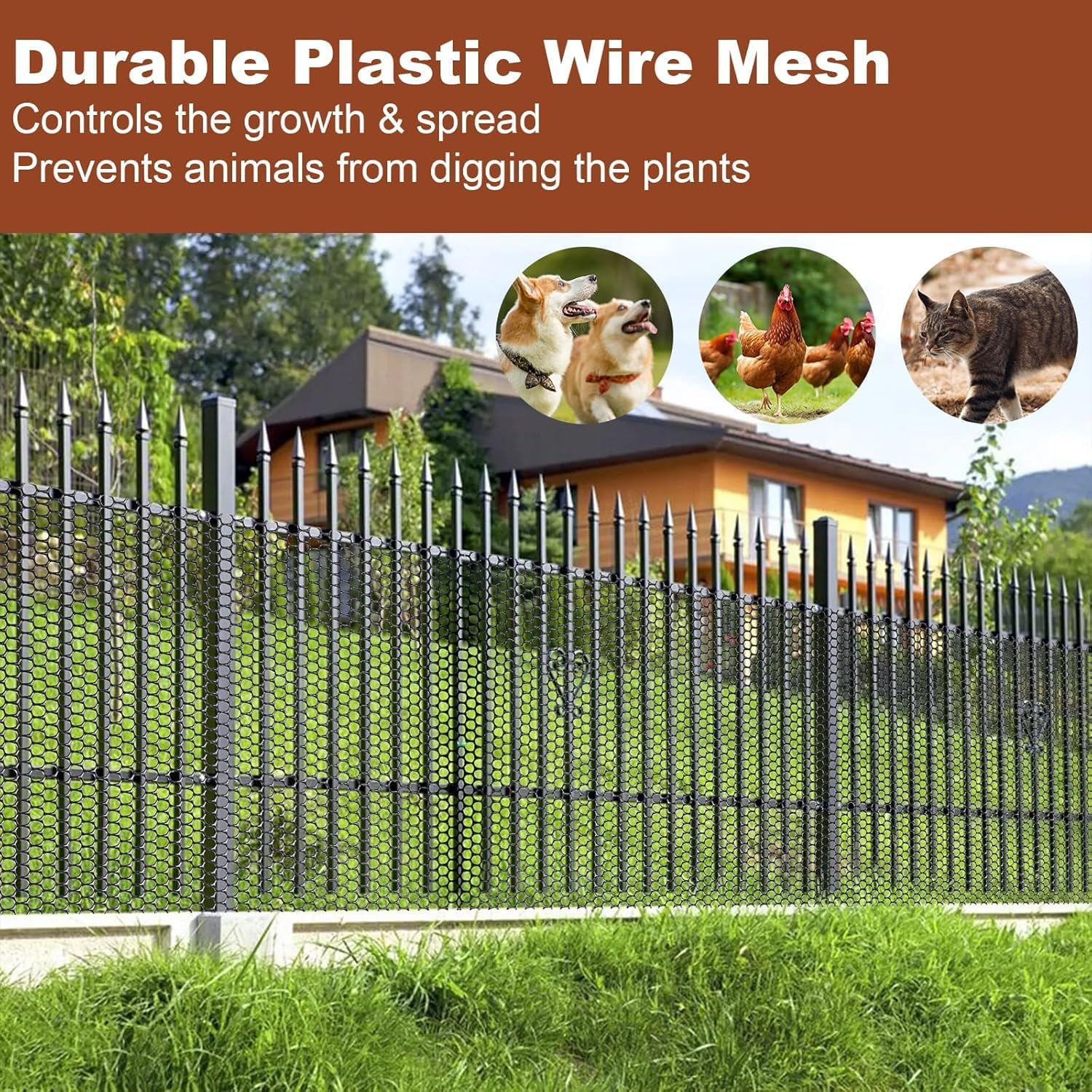 Yharnamite 40 X 300Cm Plastic Wire Mesh Fence Roll with 50 Pcs Fixed Straps, Durable Chicken Wire Mesh for Poultry, Dog, Rabbit, Heavy Duty Plastic Fencing Netting for Garden, Yard Protection (Black) - Black image number 2