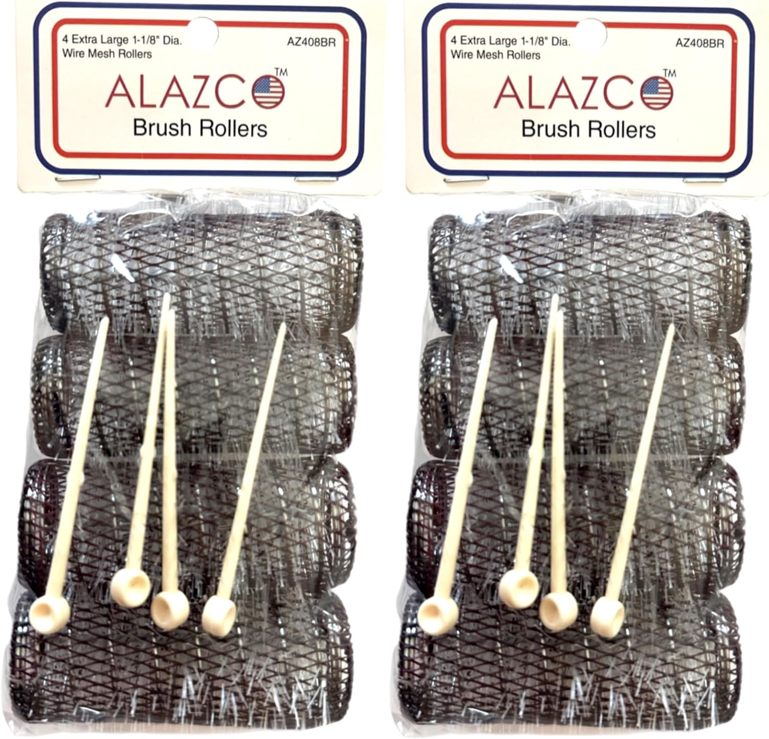 ALAZCO 8 Pc Vintage Style Hair Rollers Xlarge BRUSH ROLLERS & 8 PINS (8 XL Rollers) image number 2