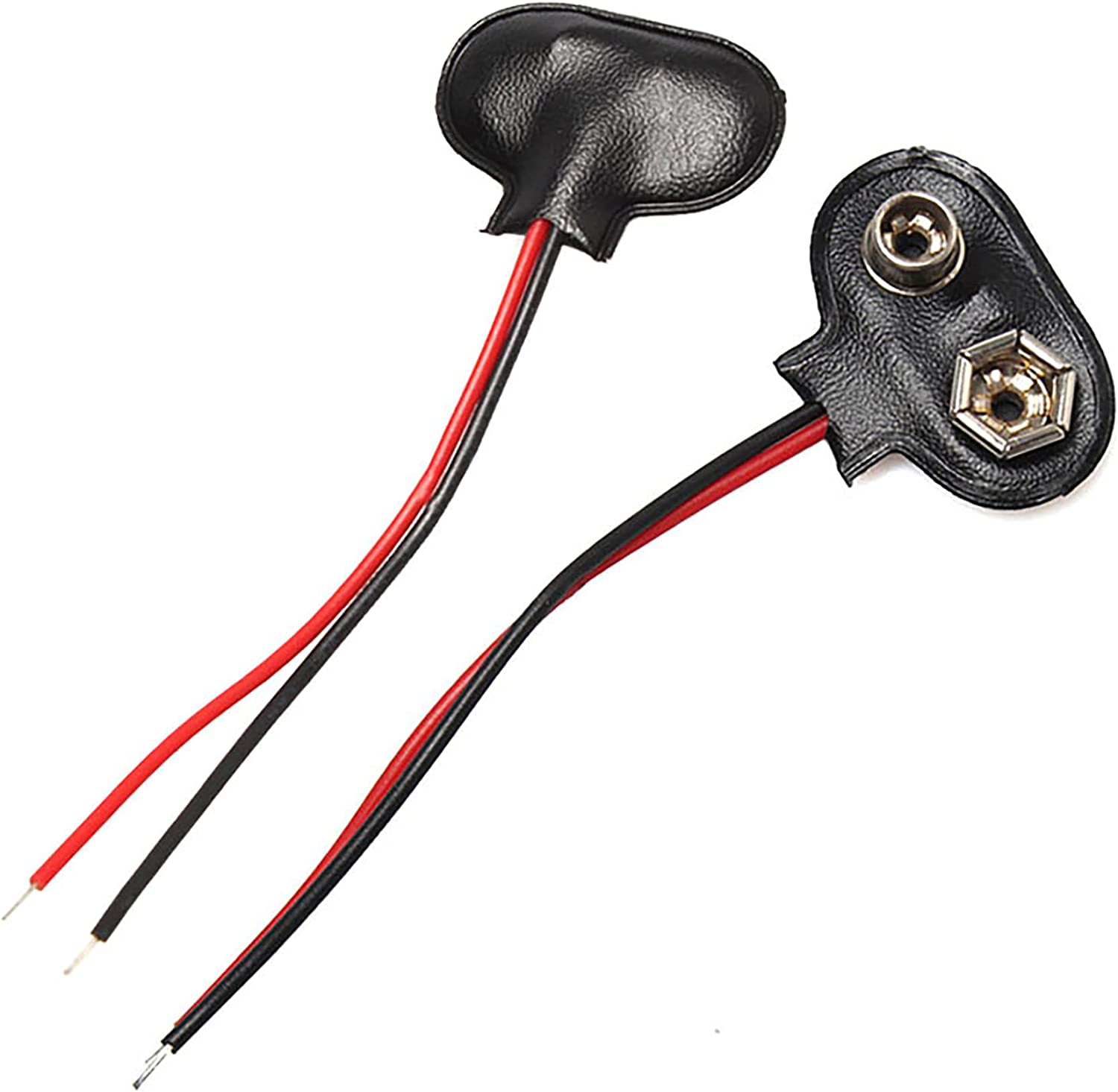 9V Battery Clip Connector, Tunghey 10 Pack 9V Battery Clip Connector, T Type Faux Leather Long Cable Housing Connection image number 2