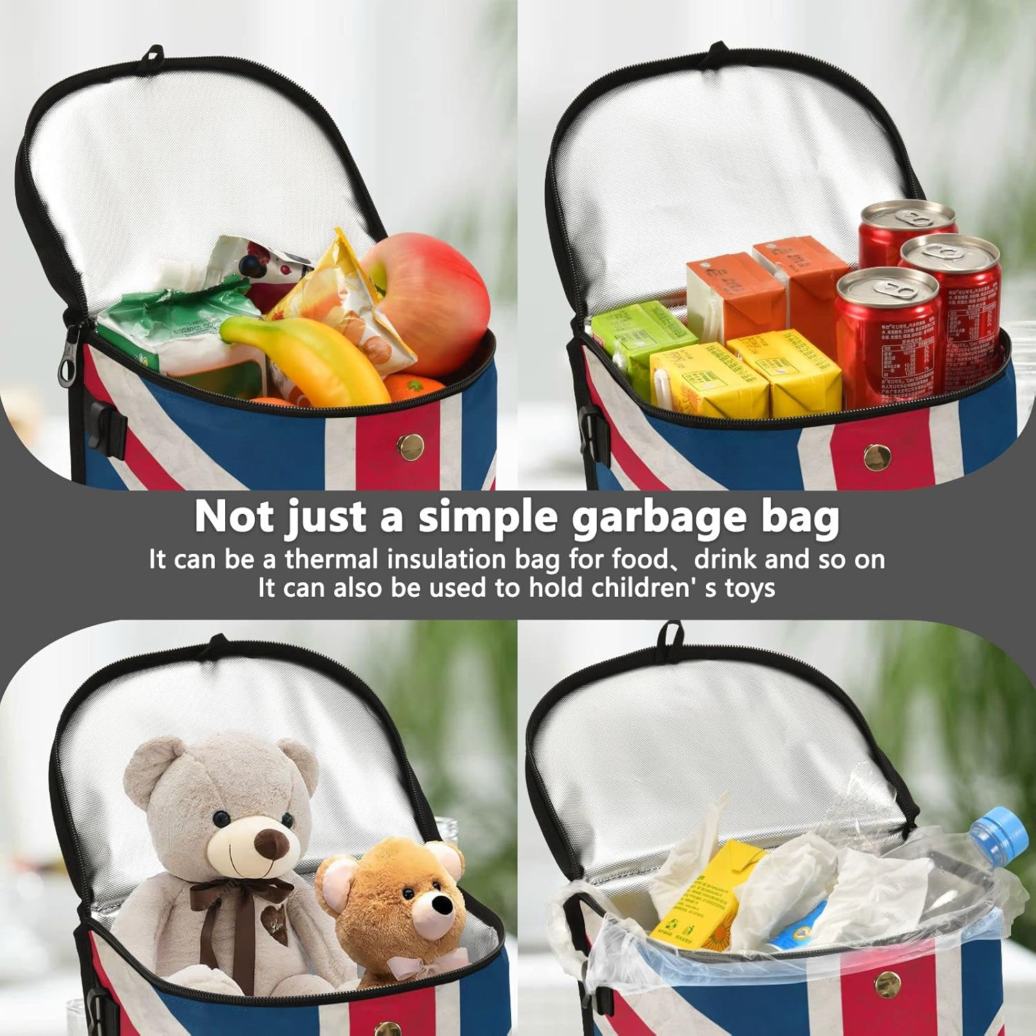 Quteprint Vintage British UK Flag Car Trash Can with Lid, Car Garbage Bag Can Hanging Storage Bag Leakproof Vehicle Car Organizer Accessories Trash Bag Bin Toy Cooler Food Container for Car SUV